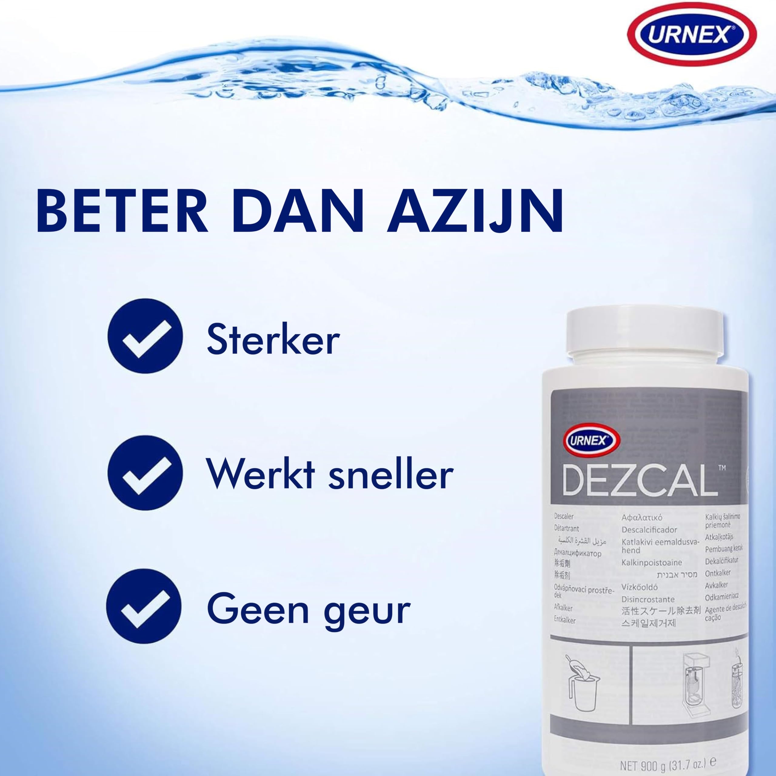 Cocina moderna con Urnex Dezcal mostrando mantenimiento profesional