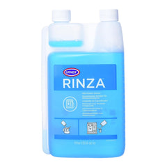 Urnex Rinza botella frontal con etiqueta clara y beneficio limpieza eficaz