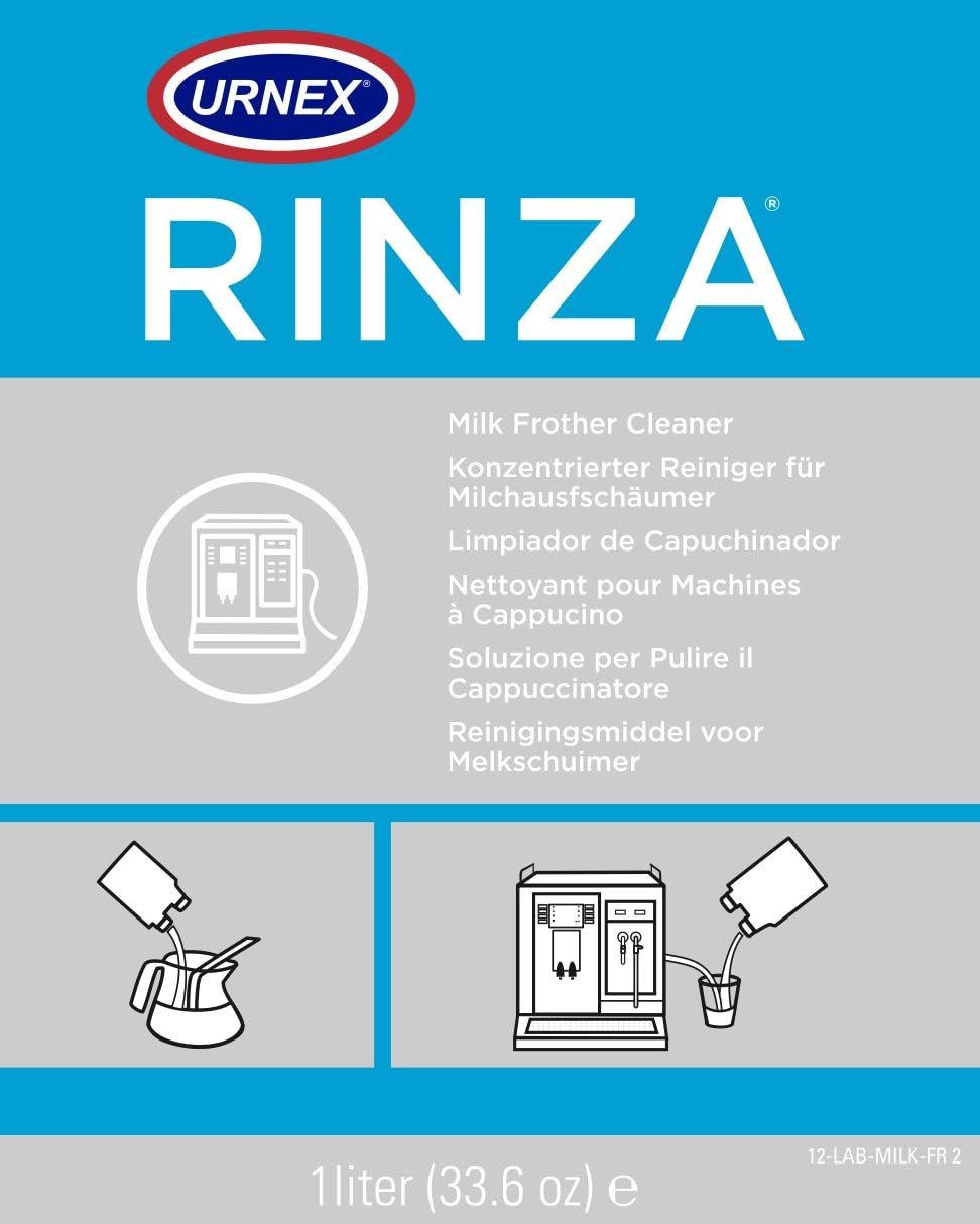 Urnex Rinza en máquina espumadora automática mostrando mantenimiento sencillo
