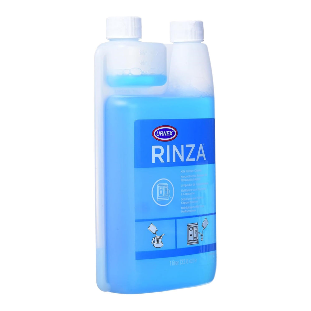 Urnex Rinza líquido cercano que ilustra textura concentrada y eficacia