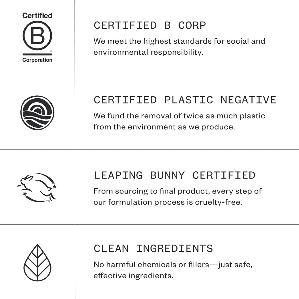 Ursa Major paquete con certificados que indica fórmula vegana y sin crueldad