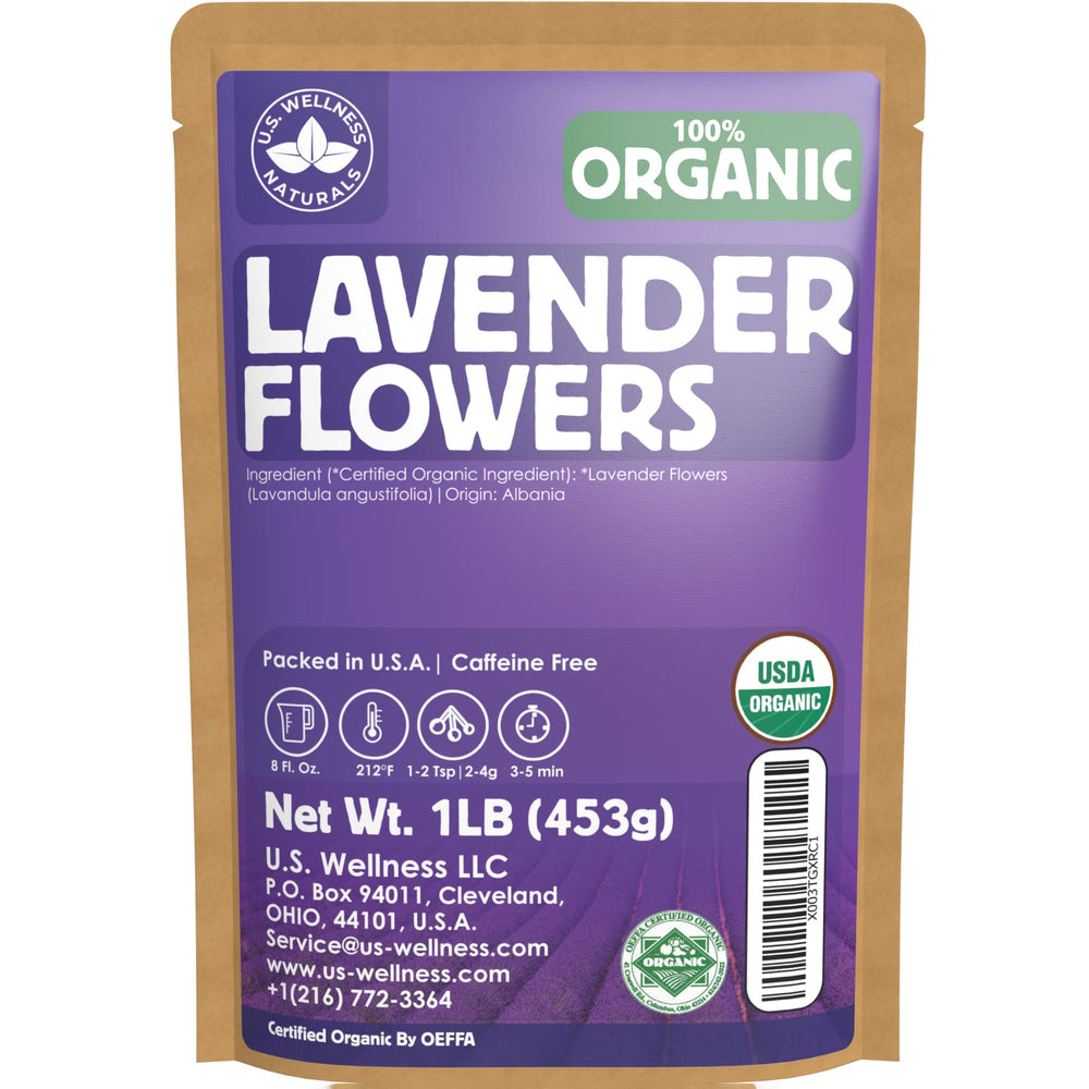 U.S. Wellness Naturals empaque delantero mostrando lavanda orgánica y frescura