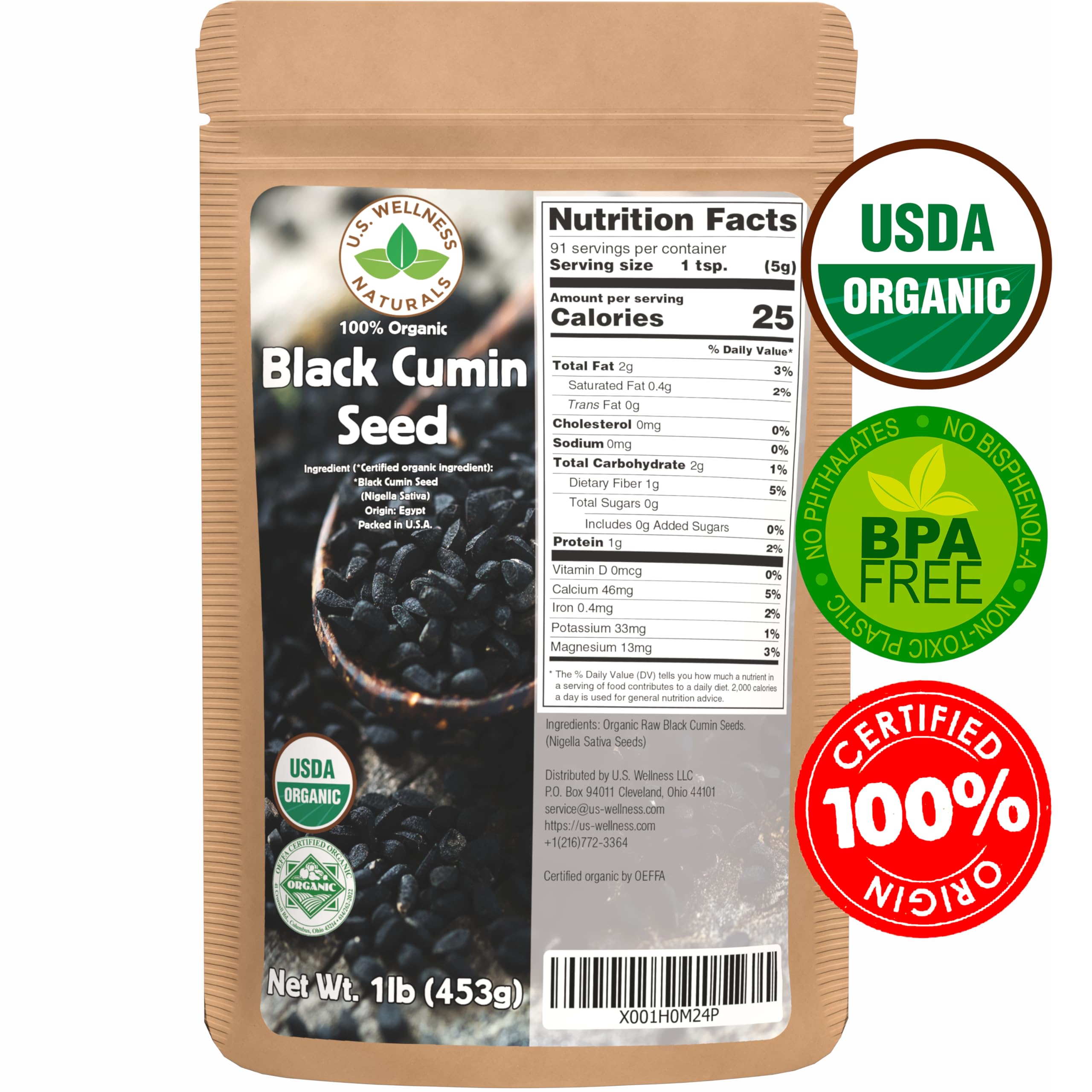 U.S. Wellness Naturals etiqueta con certificados y número de lote, garantiza trazabilidad