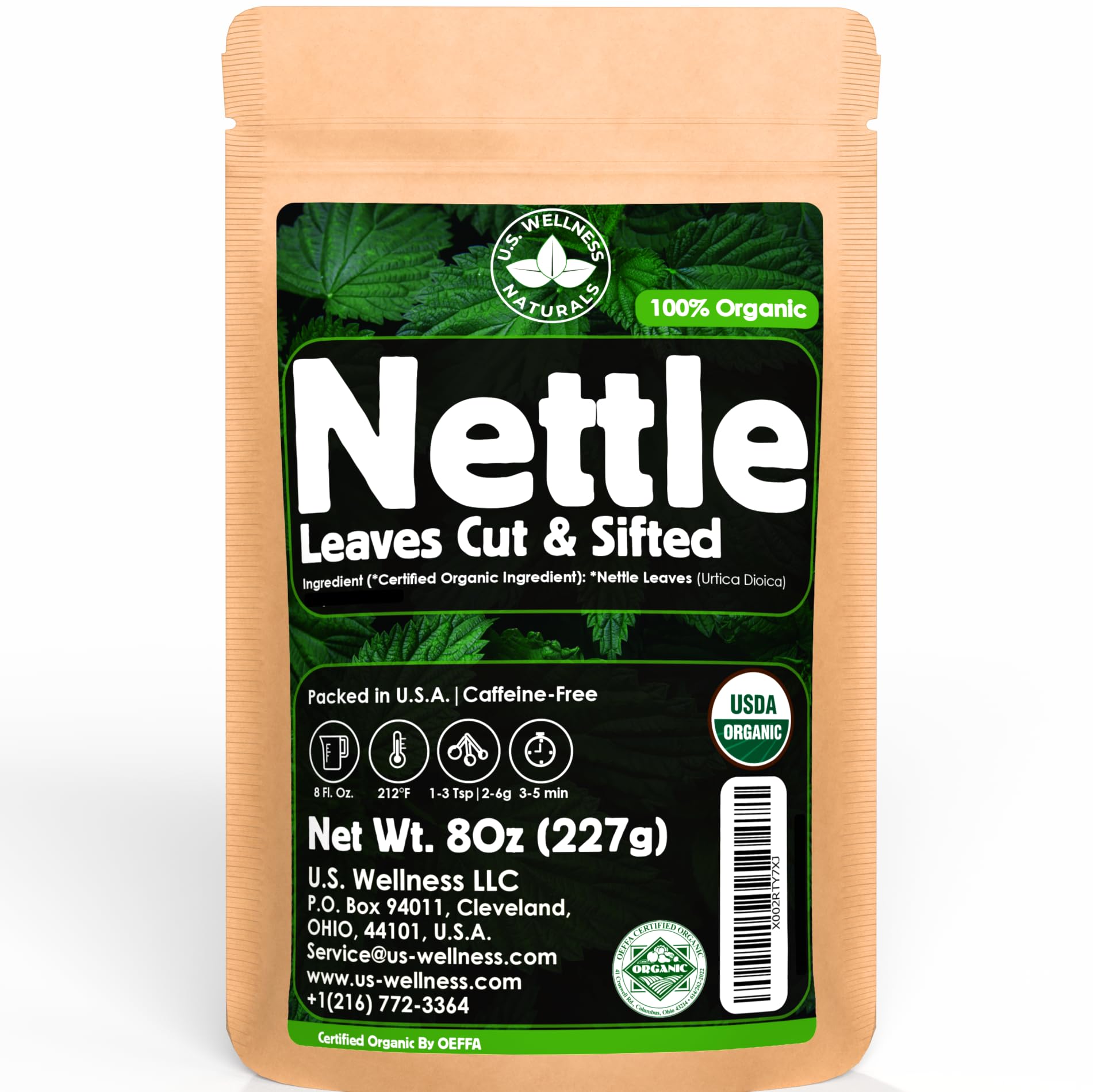 U.S. Wellness Naturals frontal del frasco con ortiga silvestre, imagen clara del producto