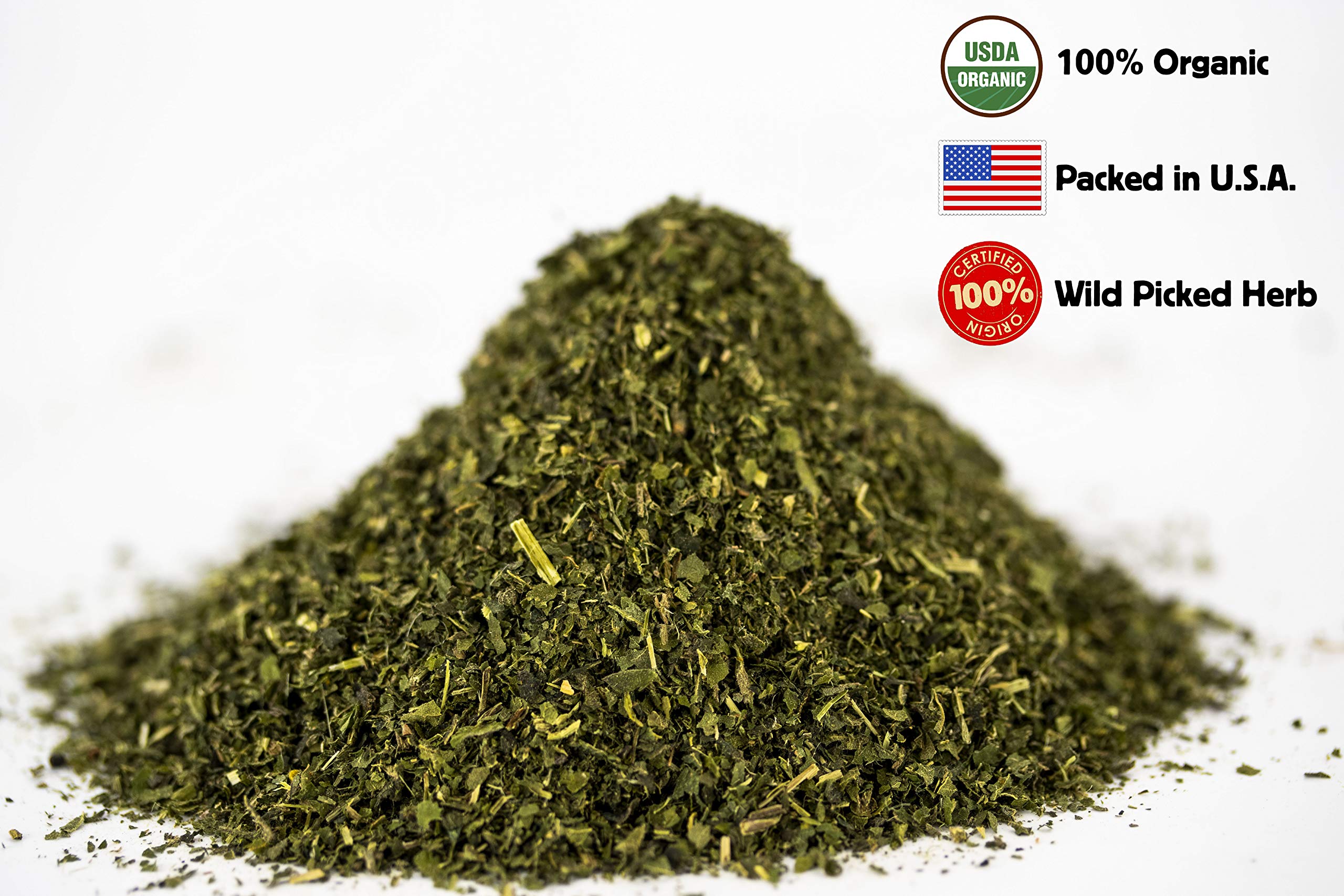 U.S. Wellness Naturals detalle de hojas de ortiga mostrando textura y calidad