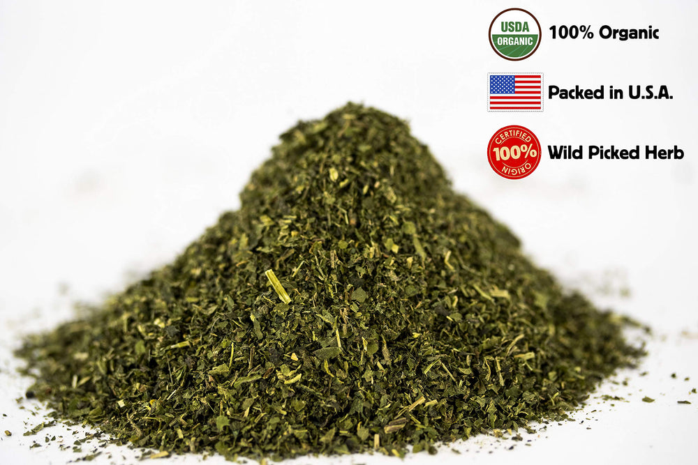 U.S. Wellness Naturals detalle de hojas de ortiga mostrando textura y calidad
