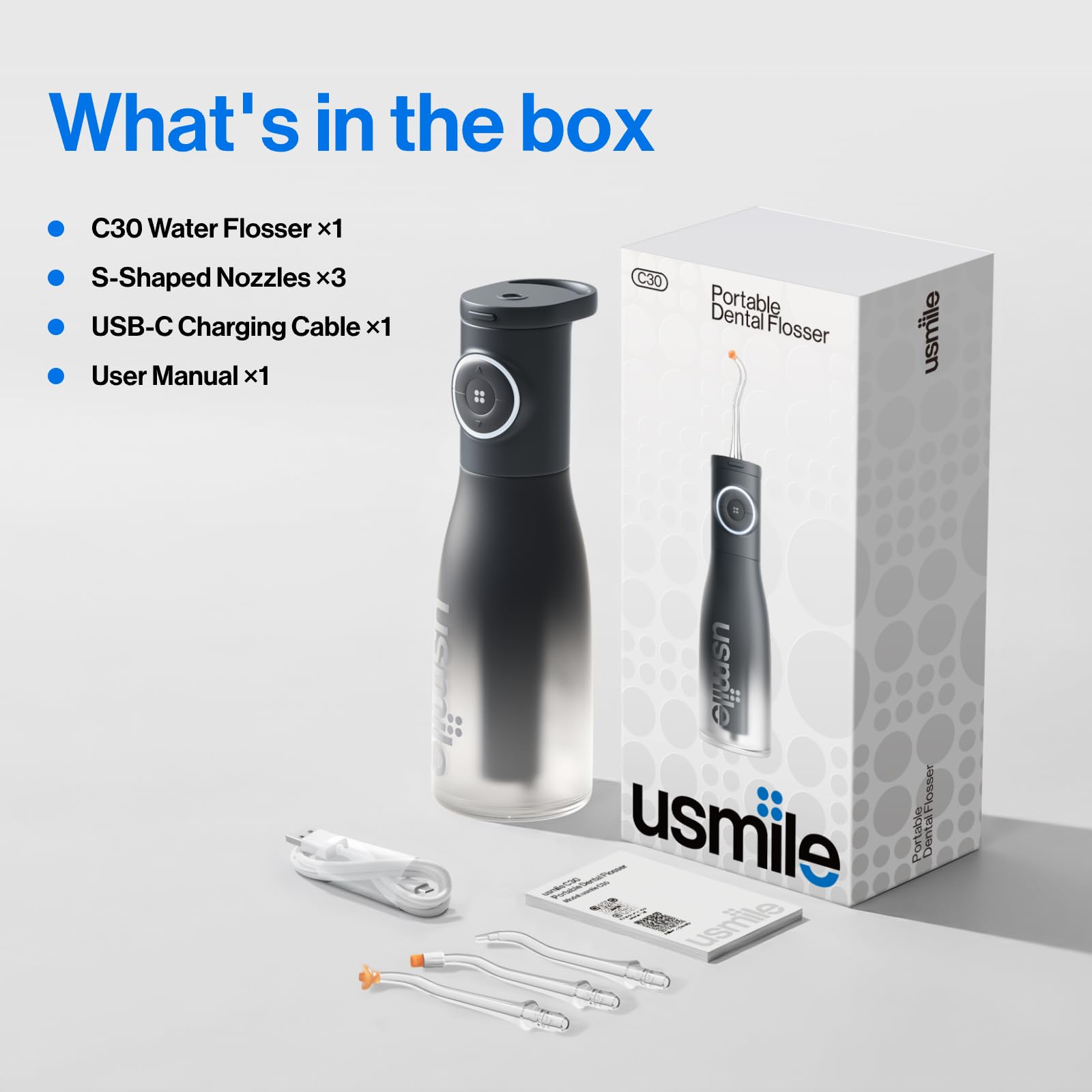 usmile C30 empaque con accesorios incluidos listo para regalo