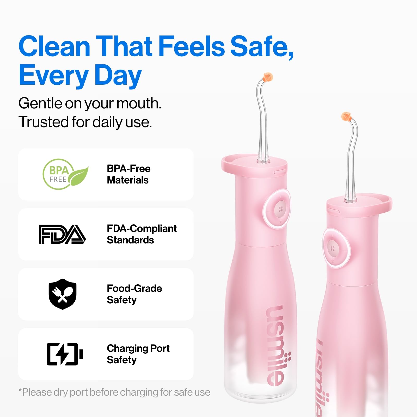 usmile C30 ergonomic grip held in hand, emphasizes comfortable anti-slip handling
