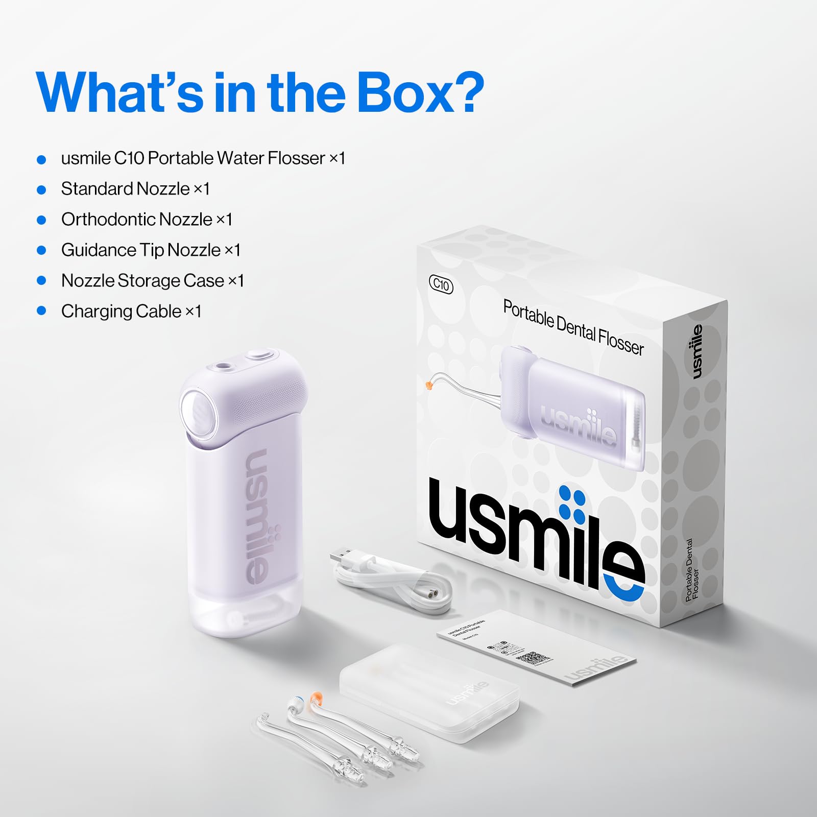 usmile estuche con boquillas y cable, orden y almacenamiento seguro