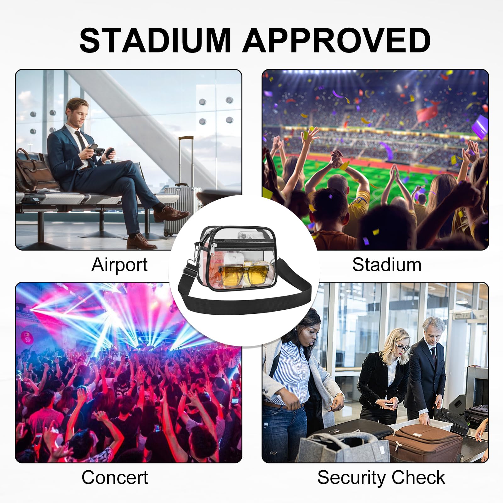 USPECLARE bolso junto a mano para comparar tamaño aprobado por estadios