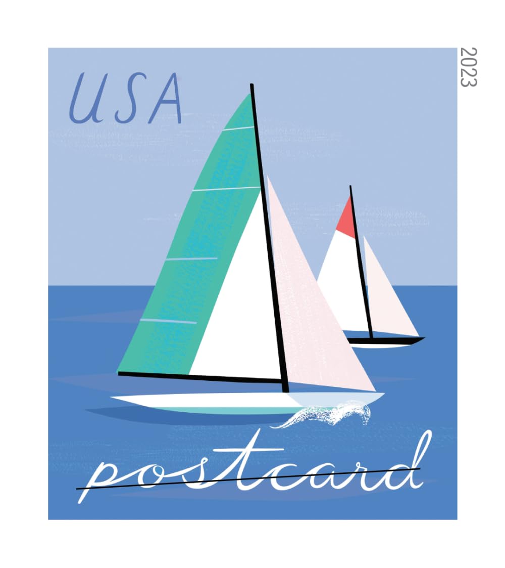 United States Postal Service postal con sello Sailboats en escena playera, aspecto inspirador
