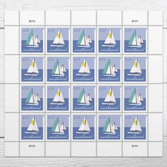 United States Postal Service hoja frontal de sellos Sailboats con arte colorido