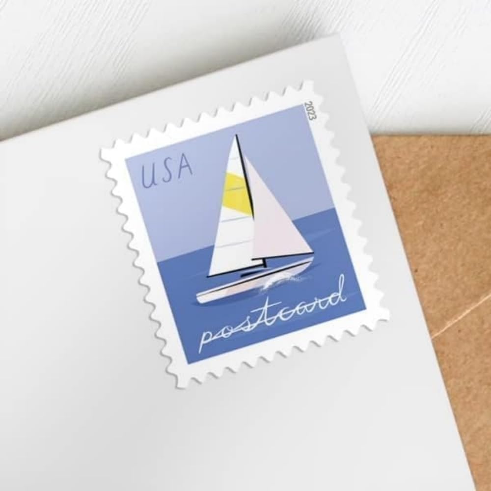 United States Postal Service sello Sailboats pegado en una postal, mejora presentación