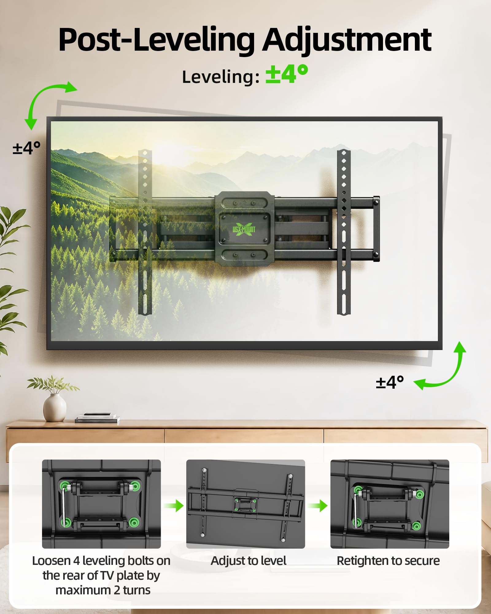 USX MOUNT brazo articulado totalmente extendido para máxima flexibilidad