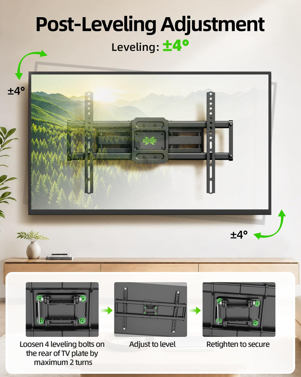 USX MOUNT brazo articulado totalmente extendido para máxima flexibilidad
