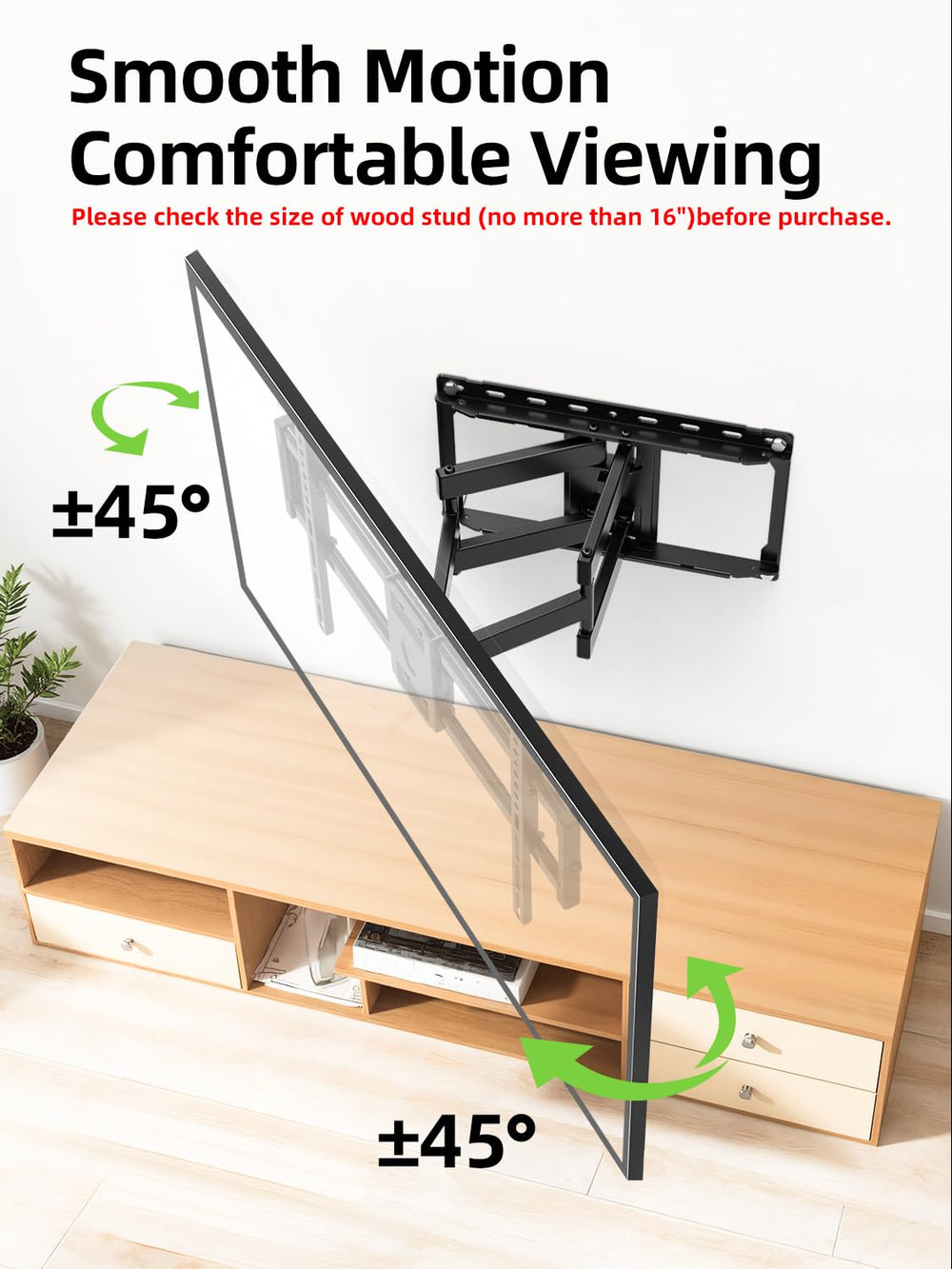USX MOUNT comparación de tamaño versus televisor para escala precisa
