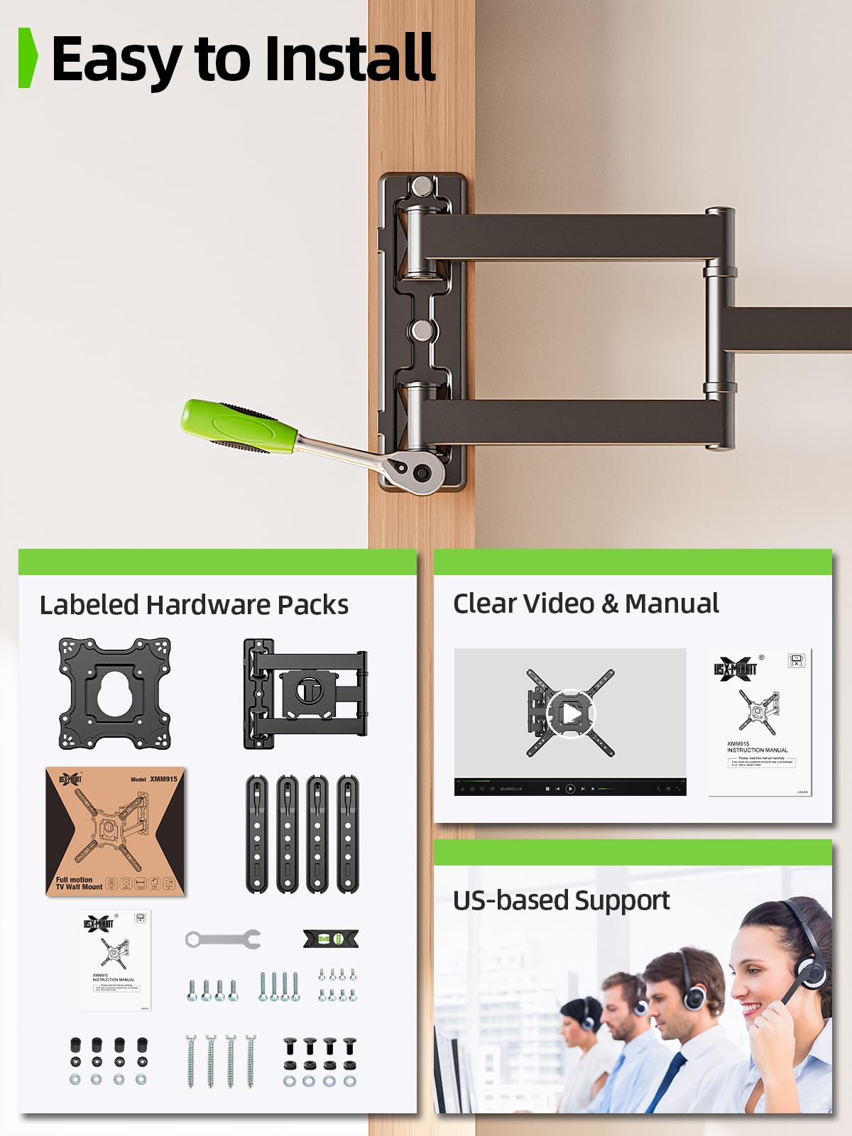USX MOUNT herrajes y bolsas etiquetadas para instalación rápida