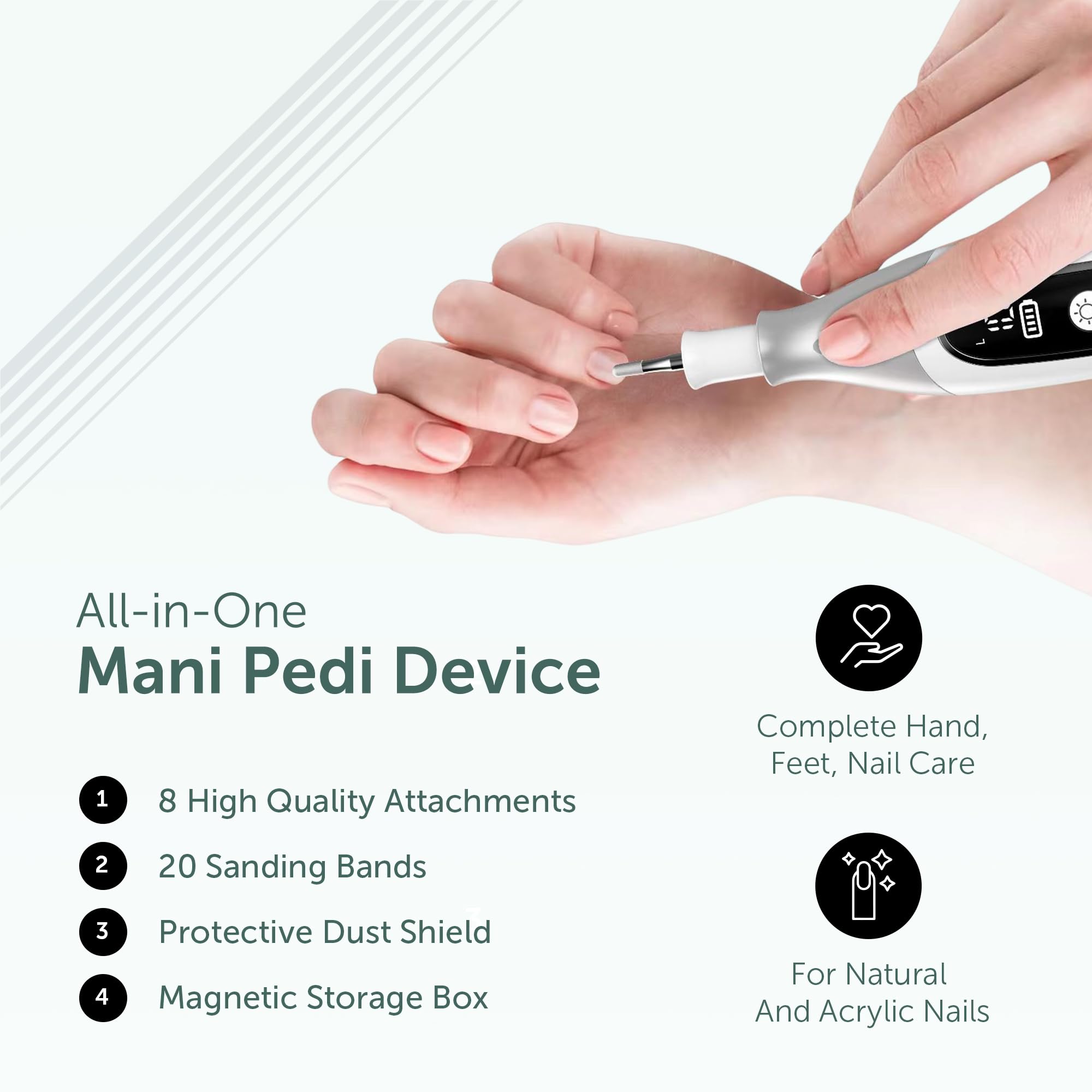 UTILYZE PediLux Pro junto a mano para comparar tamaño y portabilidad