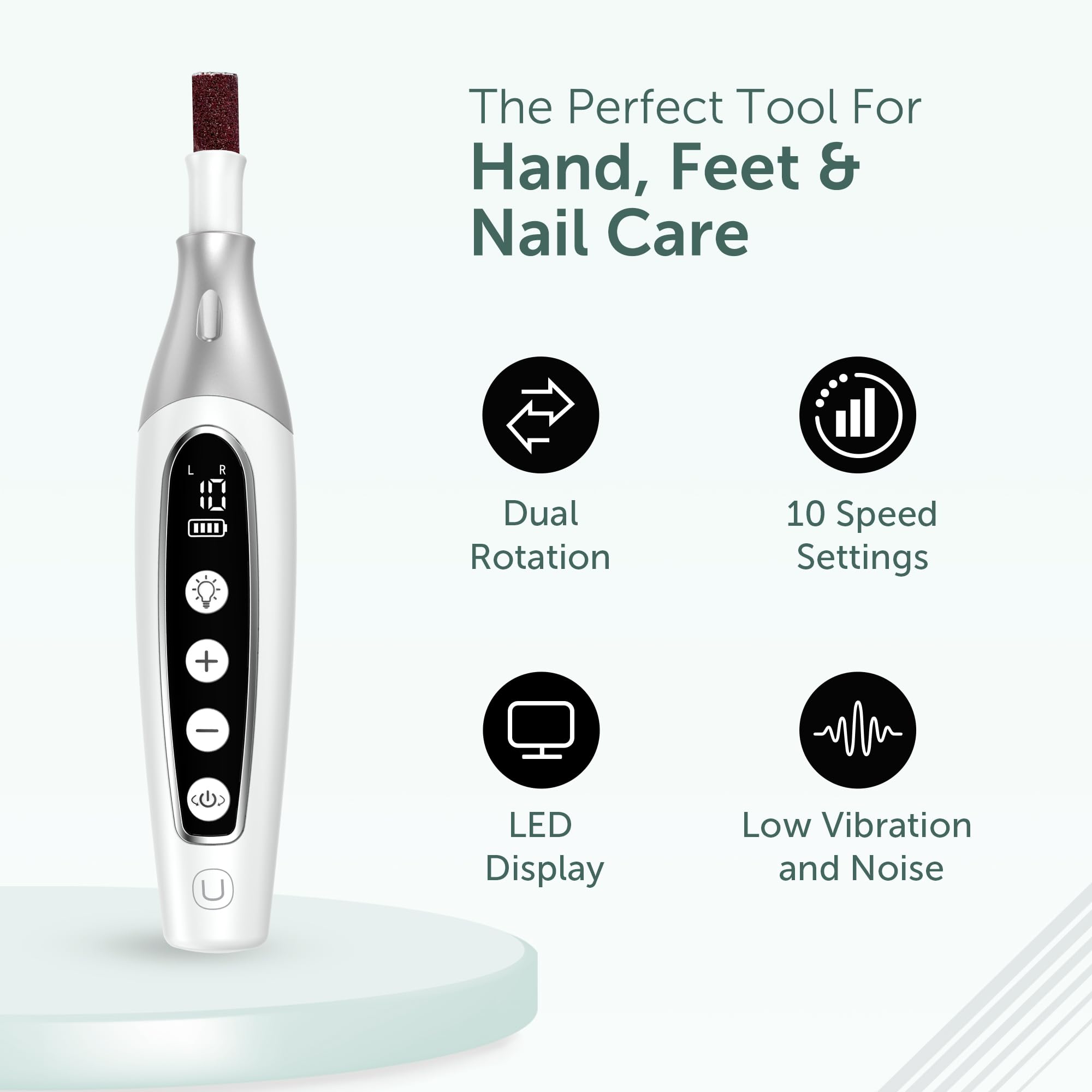 UTILYZE PediLux Pro pantalla LED encendida mostrando velocidad y batería