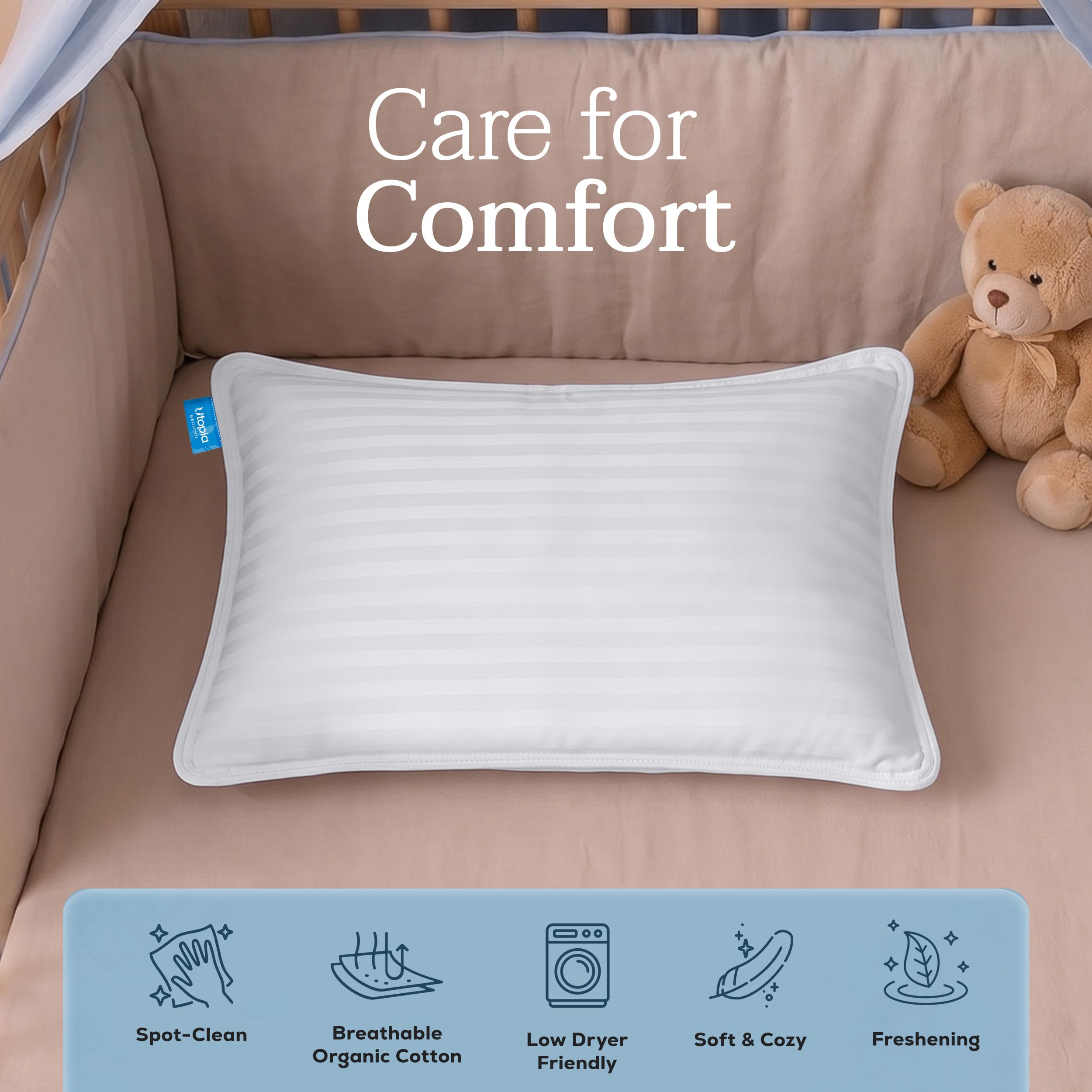Utopia Bedding almohada en cama infantil demostrando soporte adecuado