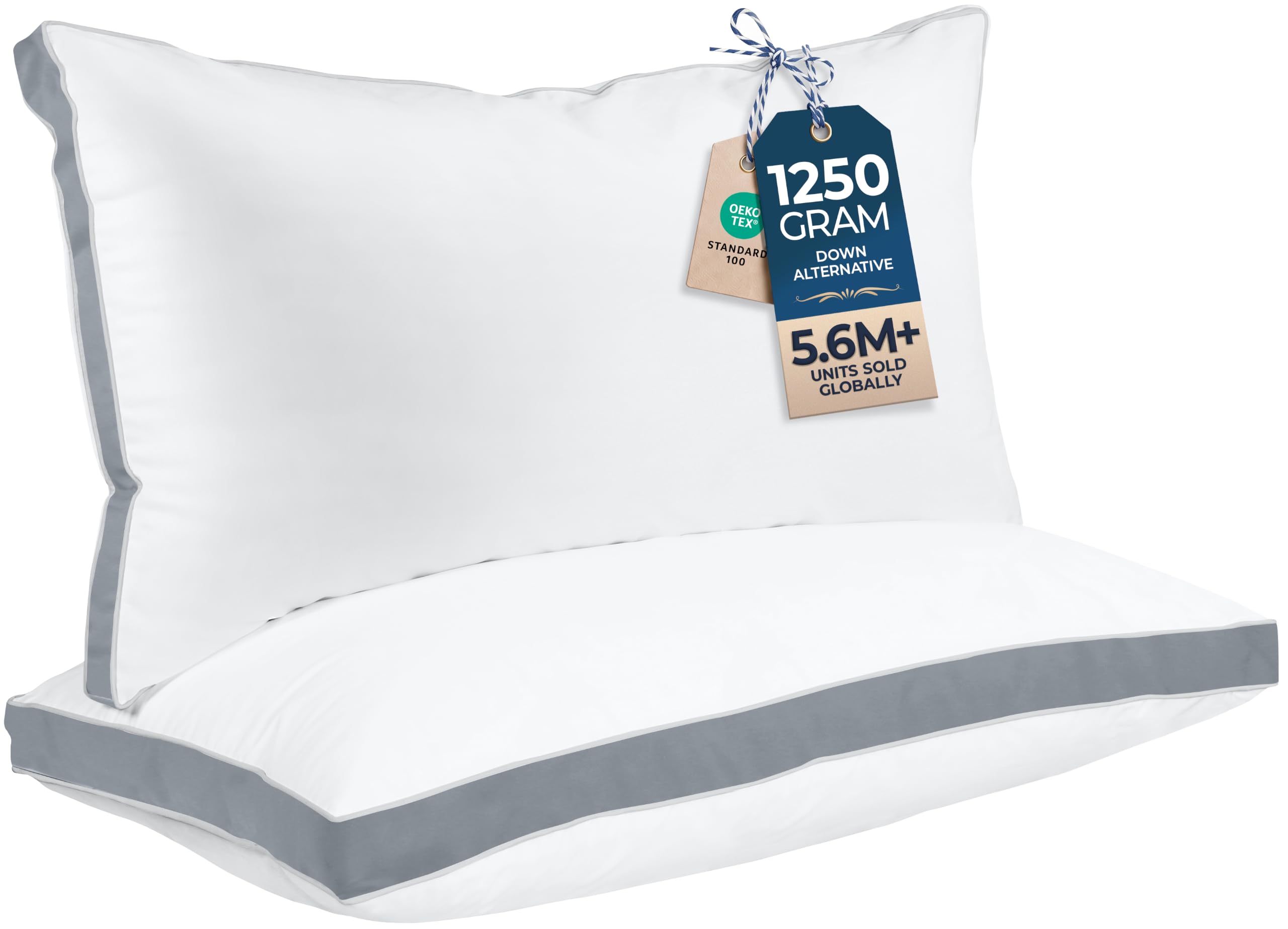 Utopia Bedding vista frontal del pack de dos almohadas king, aspecto lujoso
