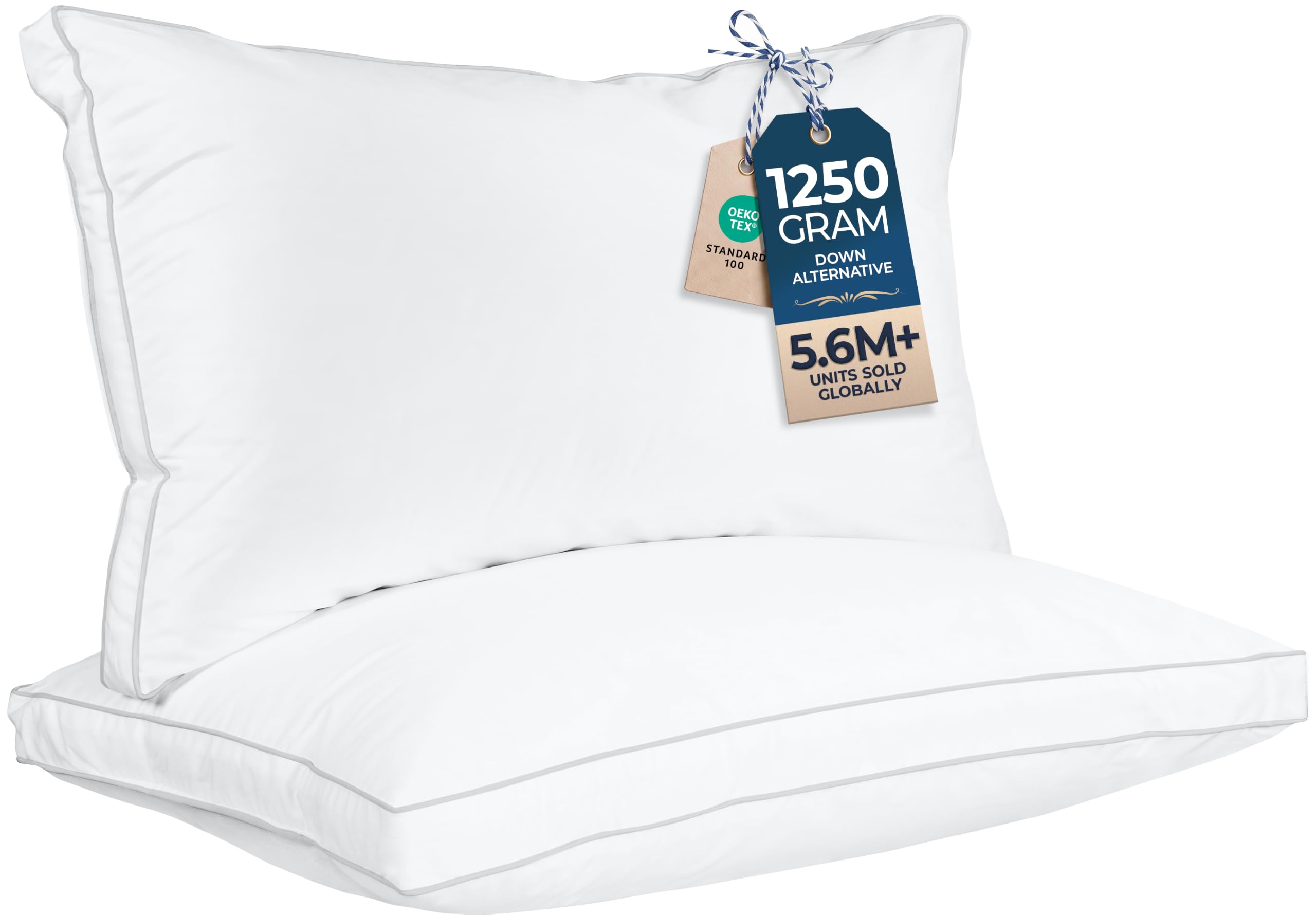 Utopia Bedding vista frontal del set de dos almohadas king, aspecto hotelero