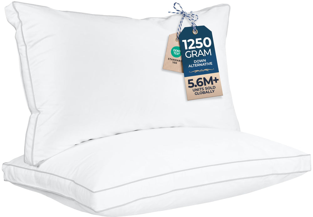 Utopia Bedding vista frontal del set de dos almohadas king, aspecto hotelero