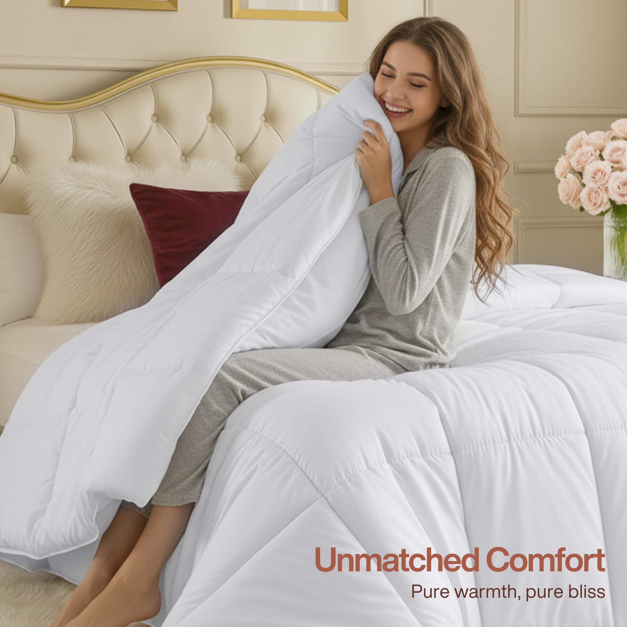 Utopia Bedding comparación de tamaño 90x102 pulgadas junto a almohadas