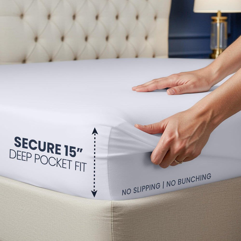 Utopia Bedding primer plano de la capa TPU trasera que bloquea filtraciones y protege el colchón