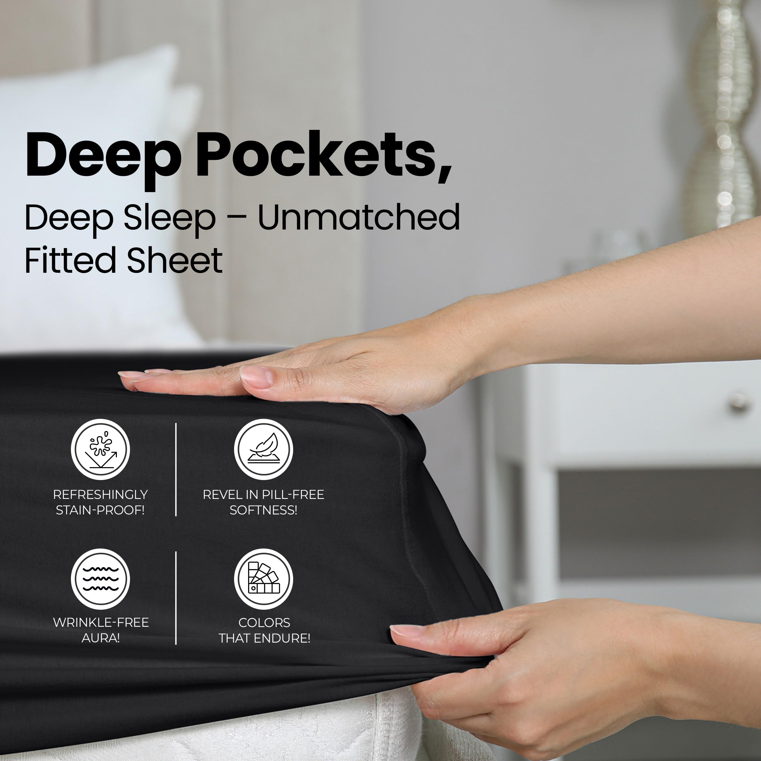 Utopia Bedding primer plano del elástico perimetral que asegura un ajuste firme