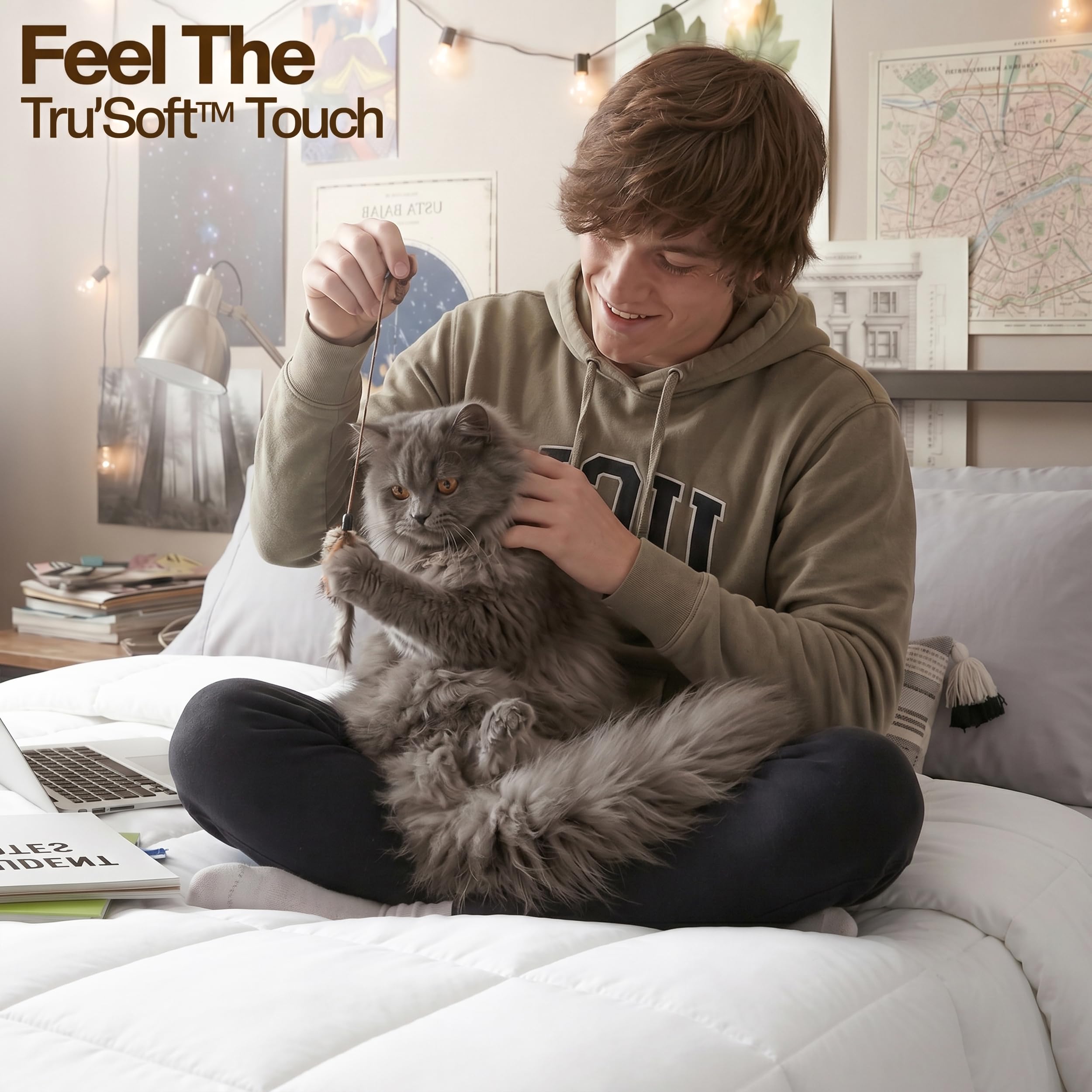 Utopia Bedding relleno colocado en cama Twin XL demostrando aspecto y loft