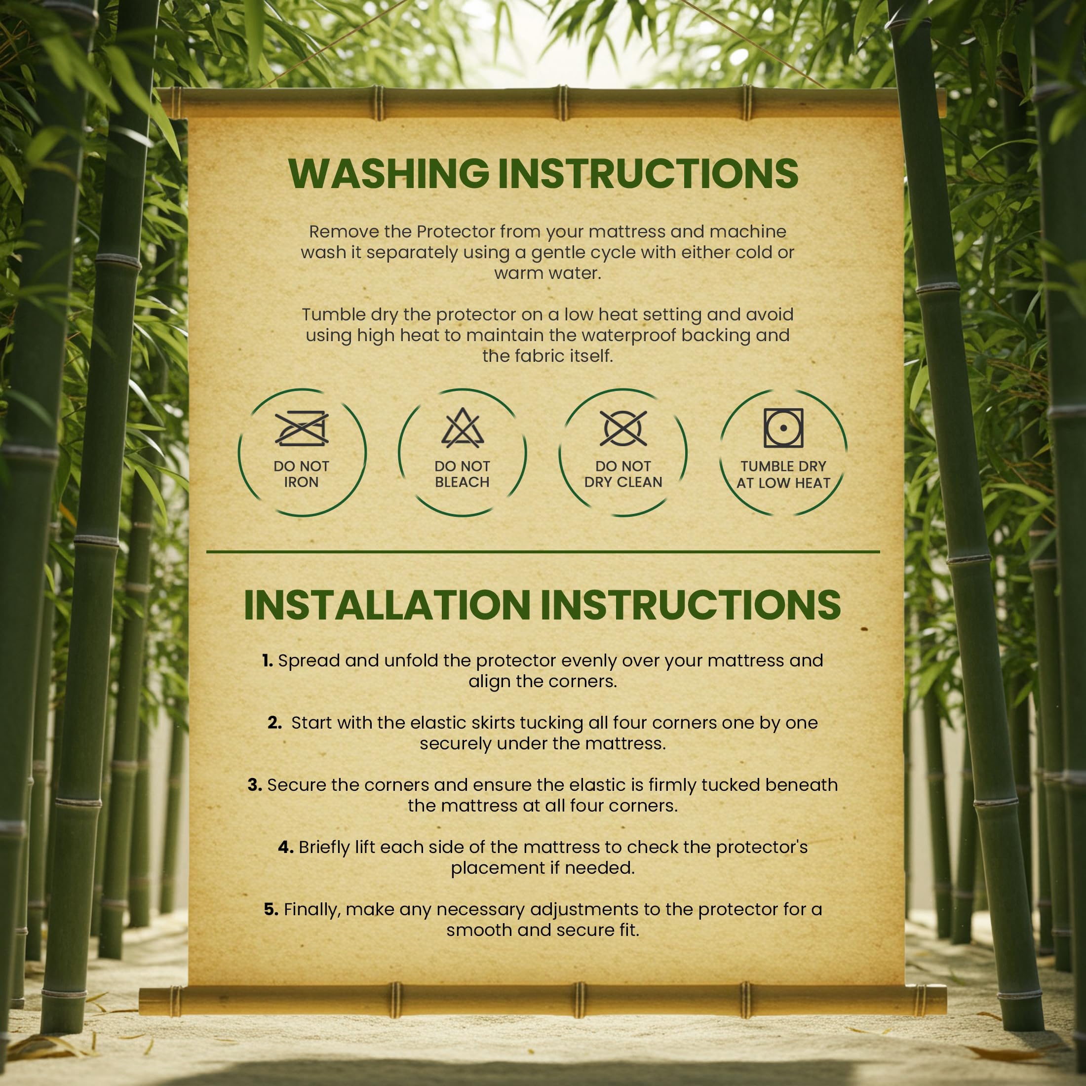 Utopia Bedding etiqueta con instrucciones de lavado para mantener impermeabilidad