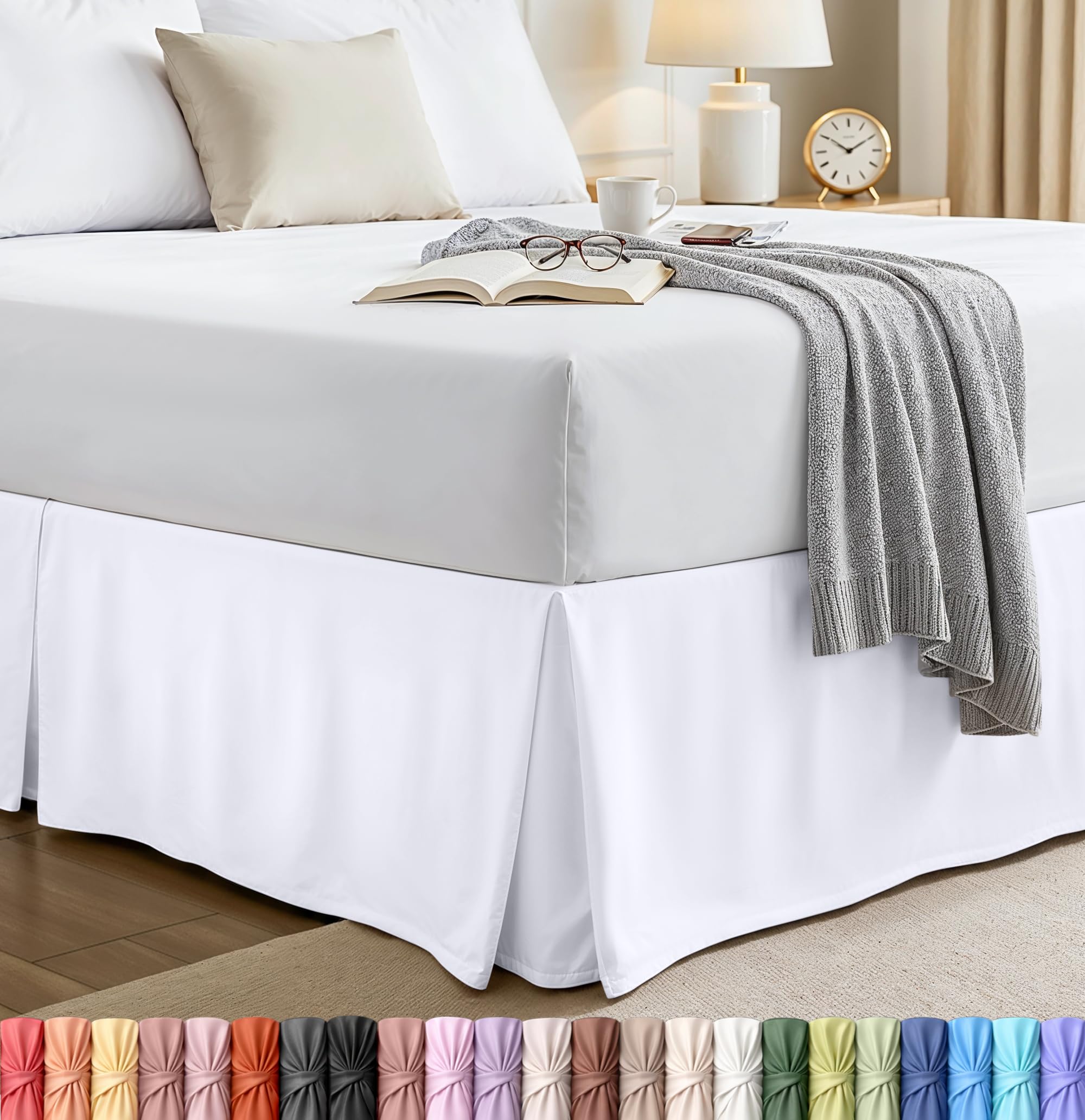 Utopia Bedding vista frontal de la falda de cama King mostrando caída y acabado elegante
