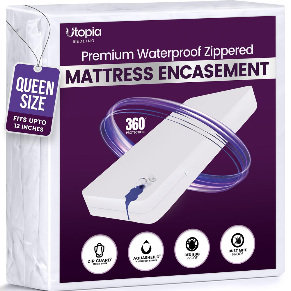 Utopia Bedding front view showing full encasement protecting mattress