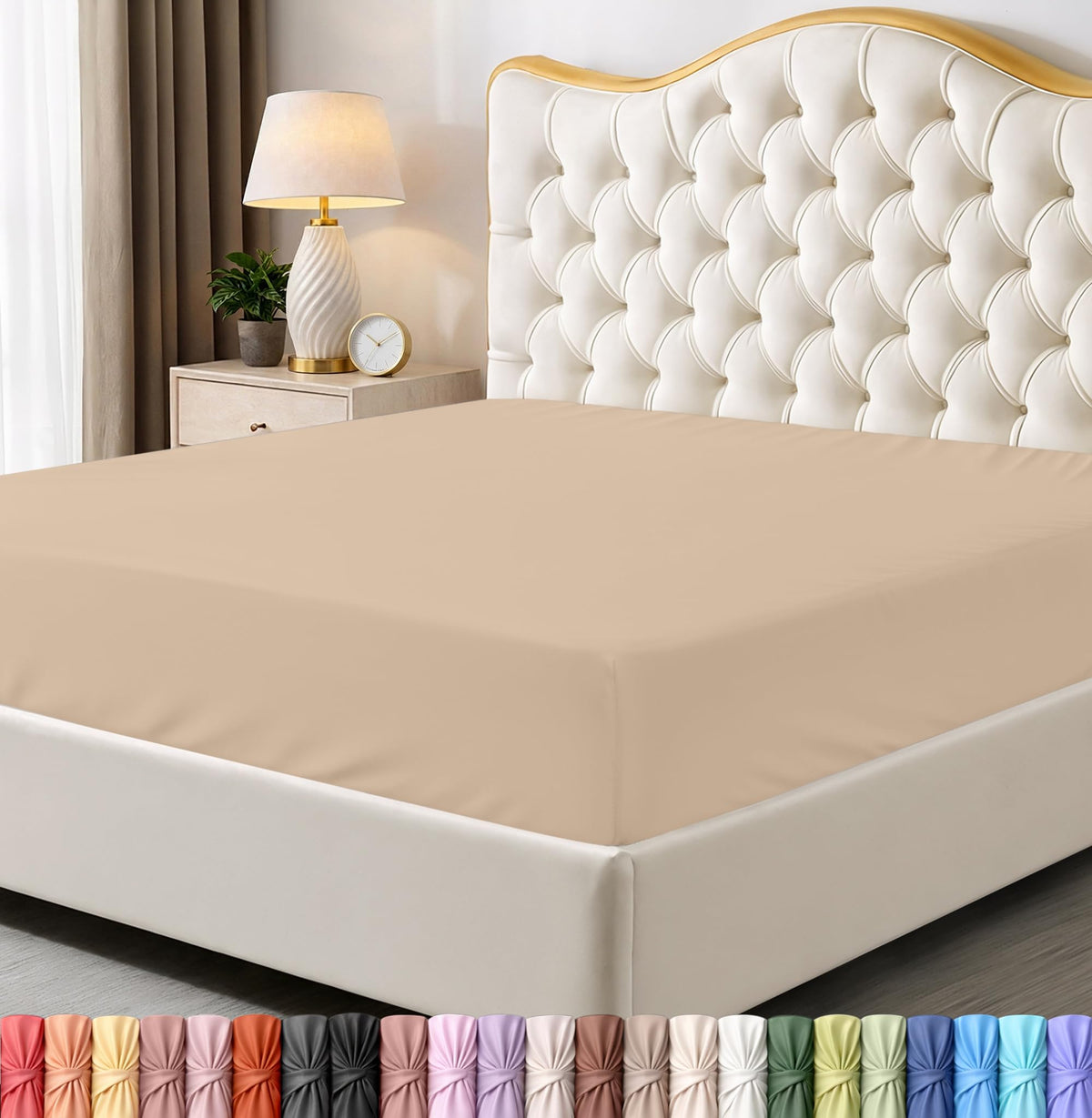Utopia Bedding vista frontal del empaque beige con ajuste king