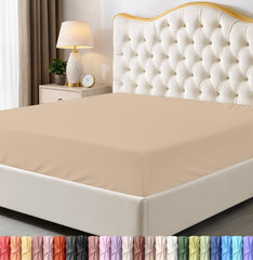 Utopia Bedding vista frontal del empaque beige con ajuste king
