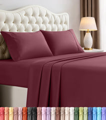 Utopia Bedding vista frontal del juego burdeos con ajuste elegante
