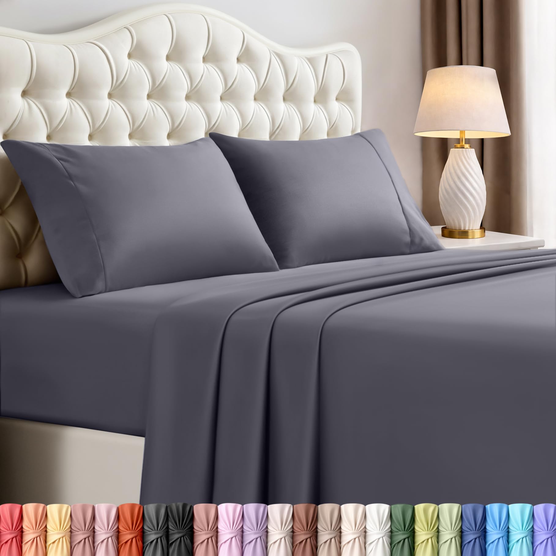 Utopia Bedding vista frontal del empaque mostrando color gris y contenido