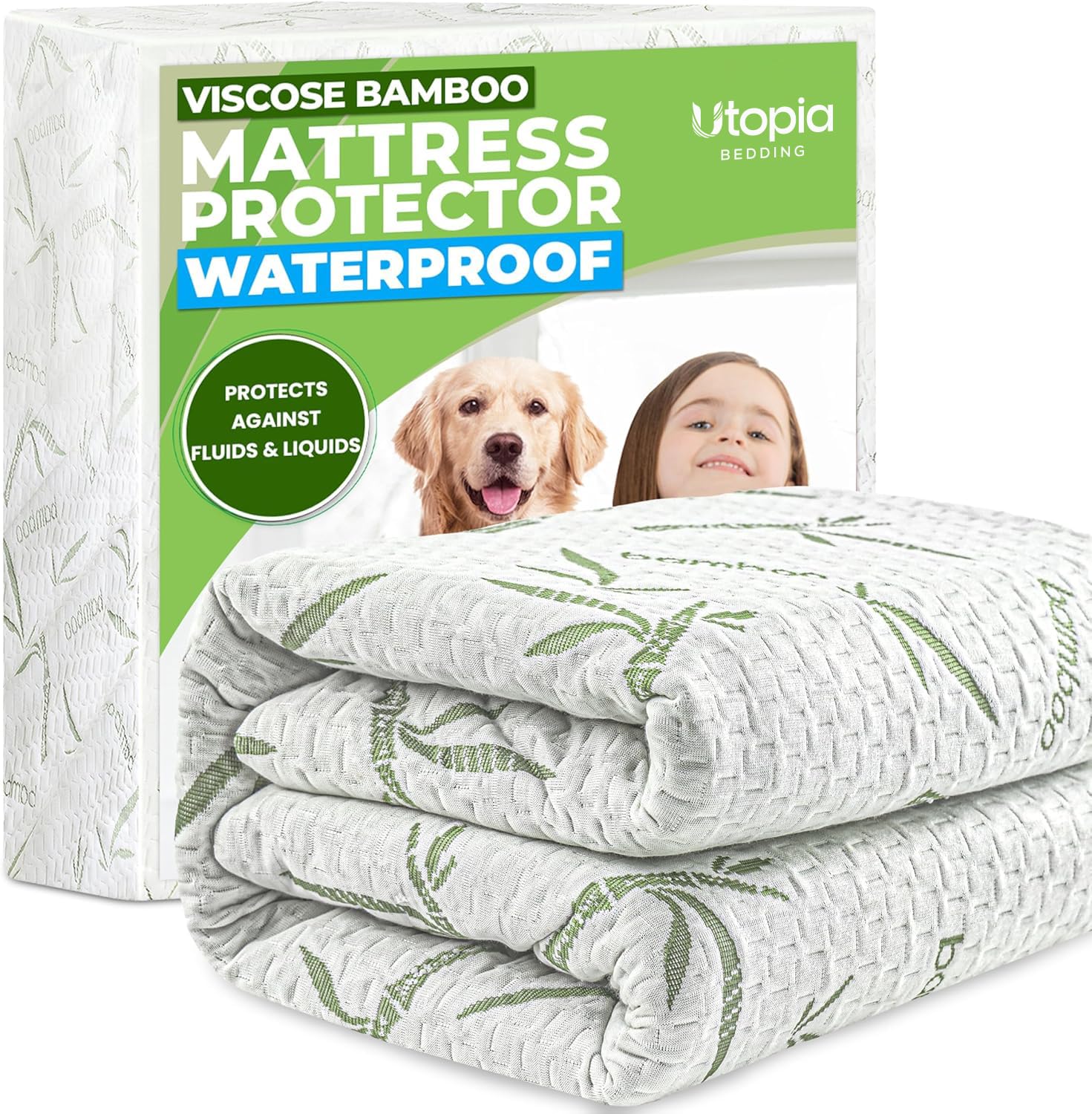 Utopia Bedding vista frontal del protector King mostrando ajuste y acabado