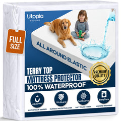 Utopia Bedding vista frontal del protector mostrando acabado y ajuste