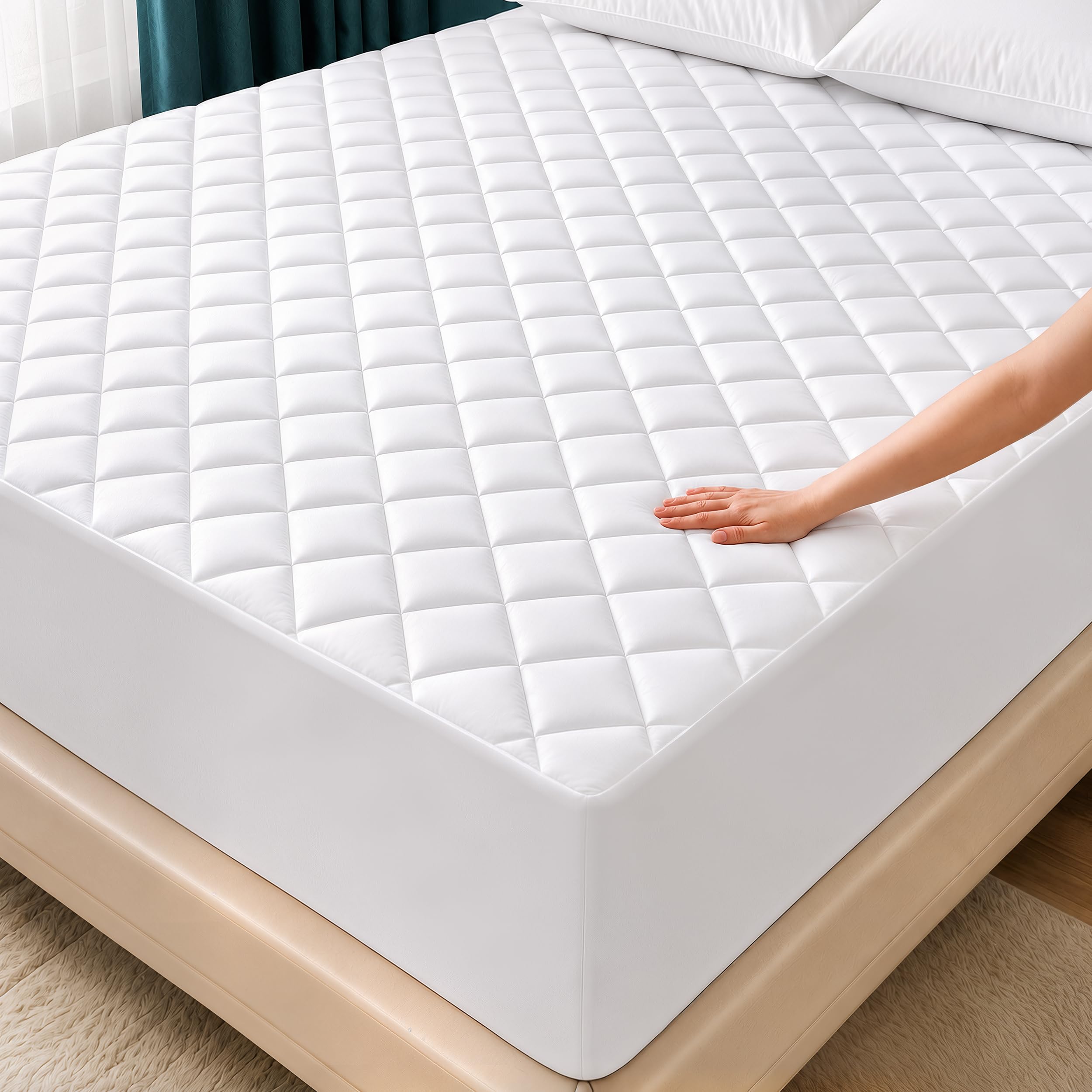 Utopia Bedding vista frontal del protector en embalaje, ideal para comprar