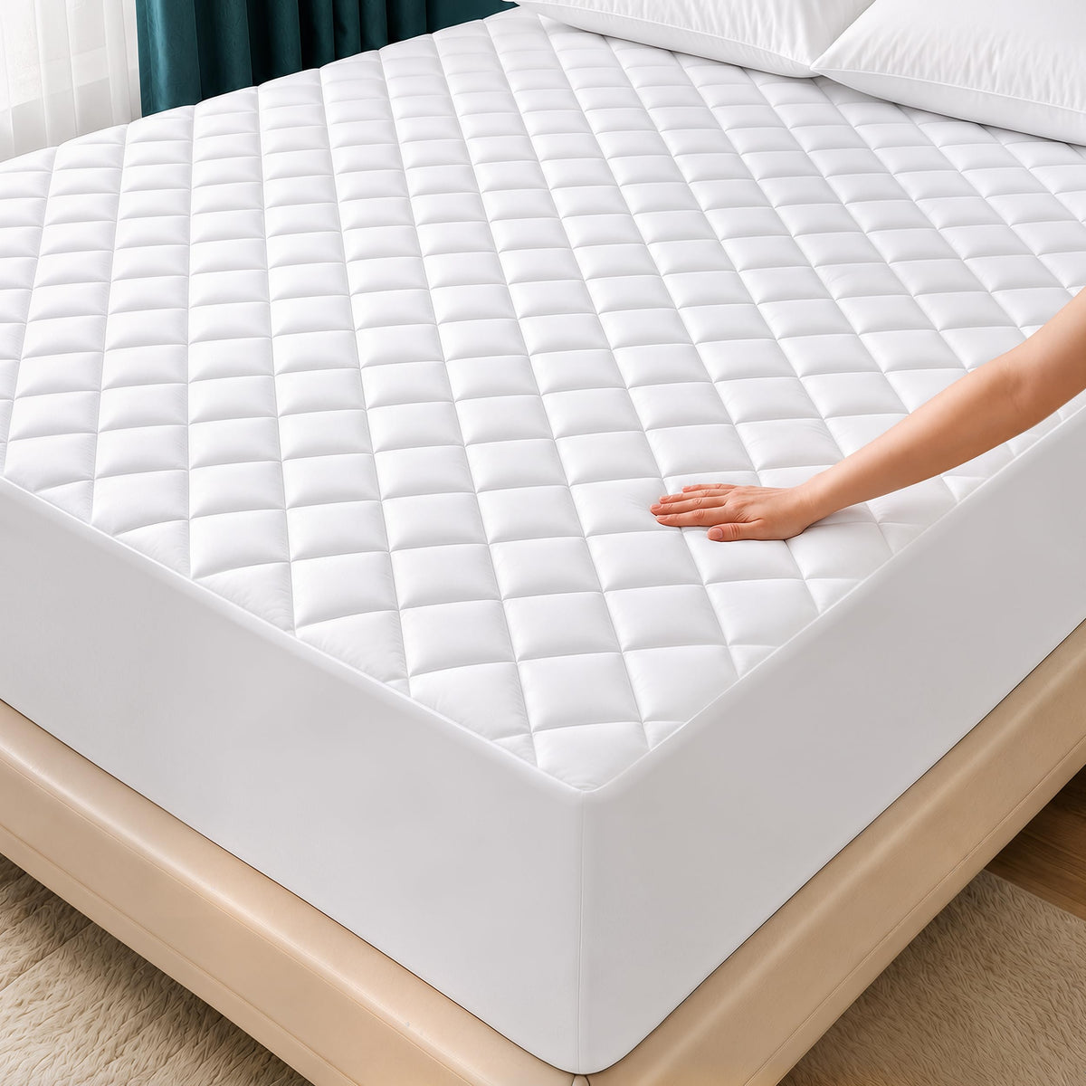 Utopia Bedding vista frontal del protector en embalaje, ideal para comprar