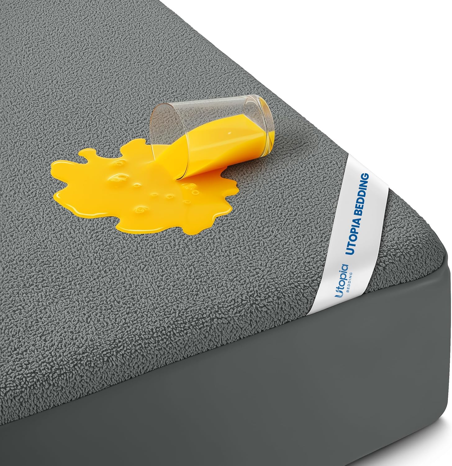 Utopia Bedding vista frontal del protector King muestra ajuste perfecto y protección