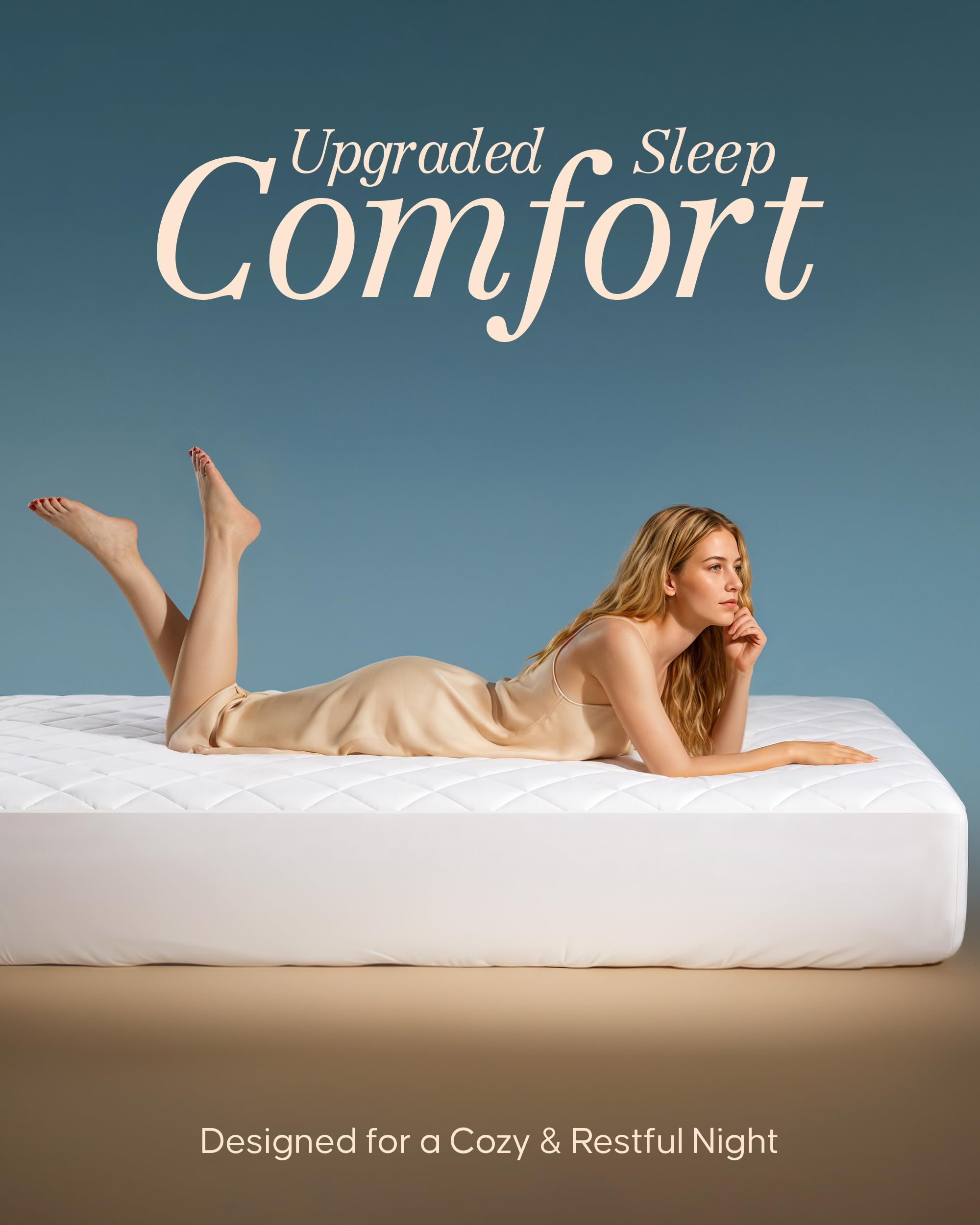 Utopia Bedding protector montado en cama en dormitorio estilo moderno
