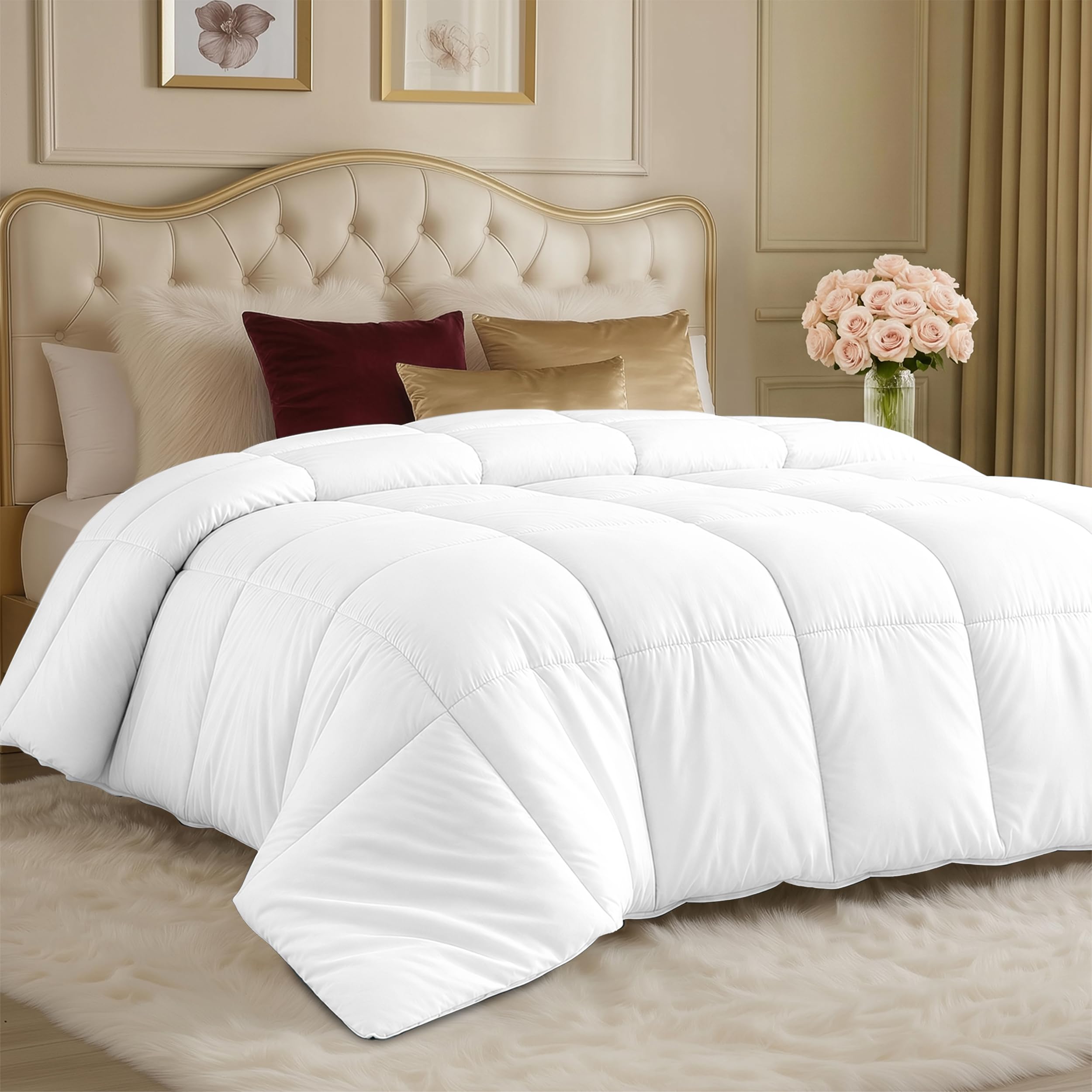 Utopia Bedding vista frontal de relleno king drapeado uniforme y acogedor
