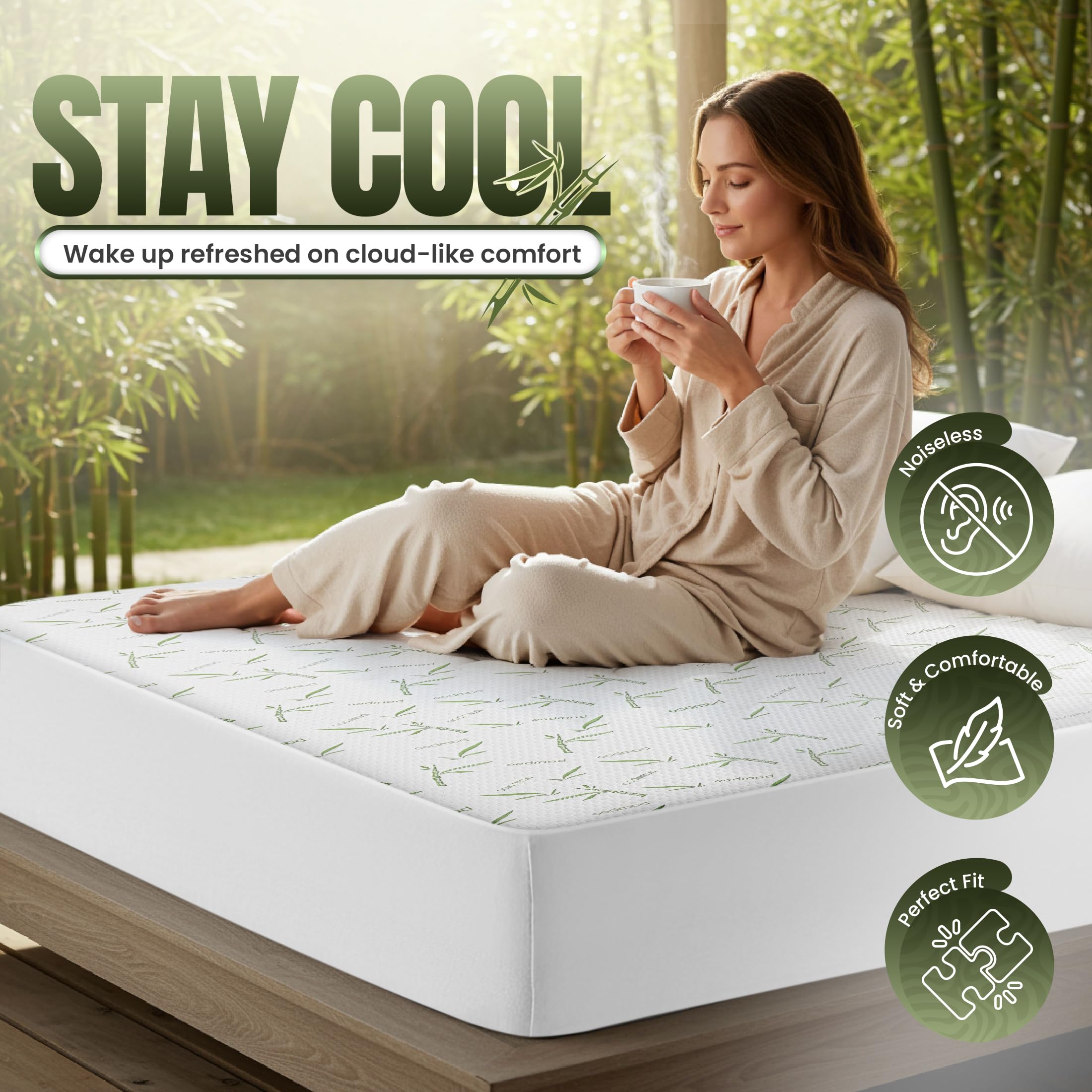 Utopia Bedding protector colocado en cama, aporta higiene y confort