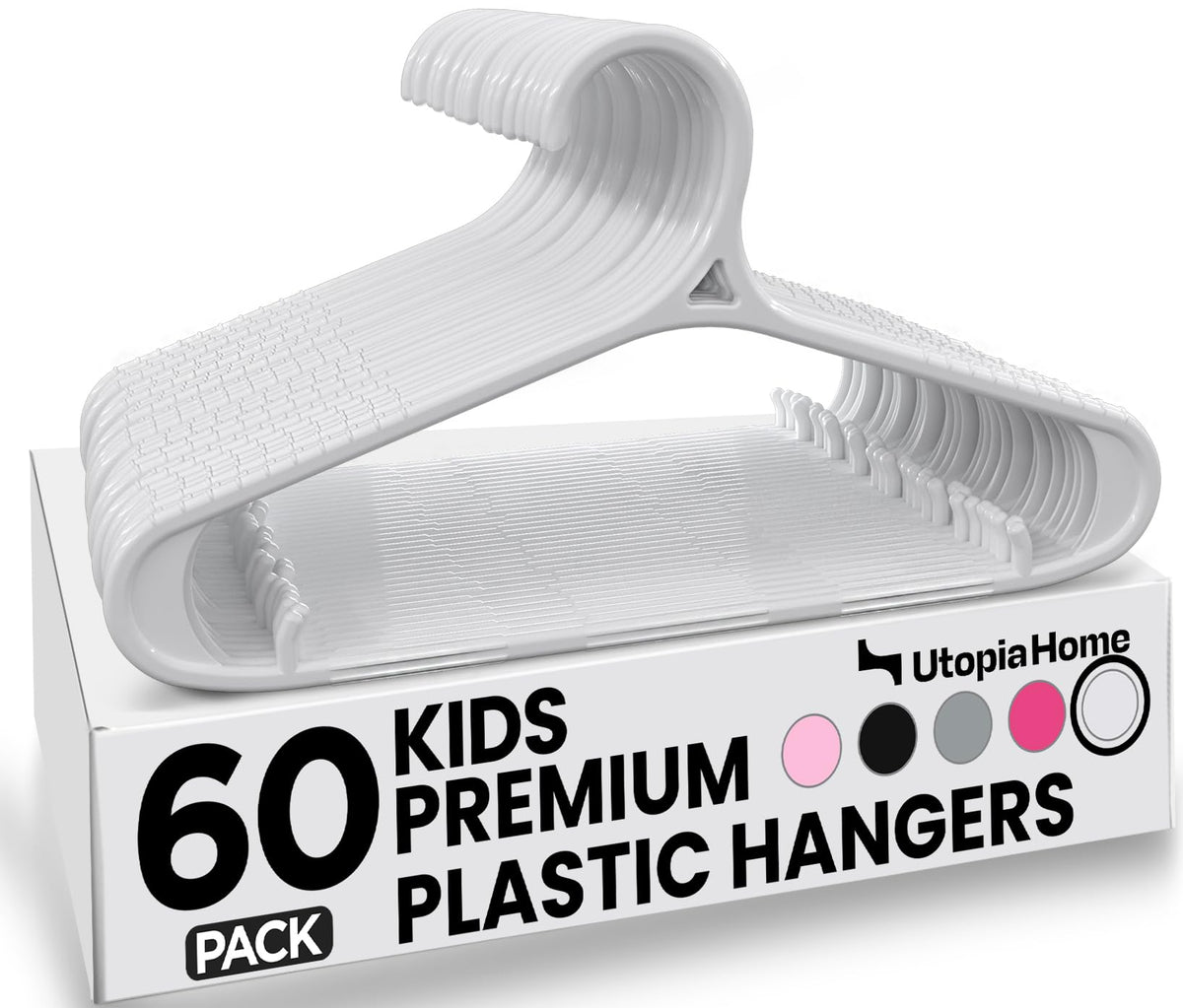 Utopia Home paquete frontal de 60 perchas blancas, organiza ropa infantil