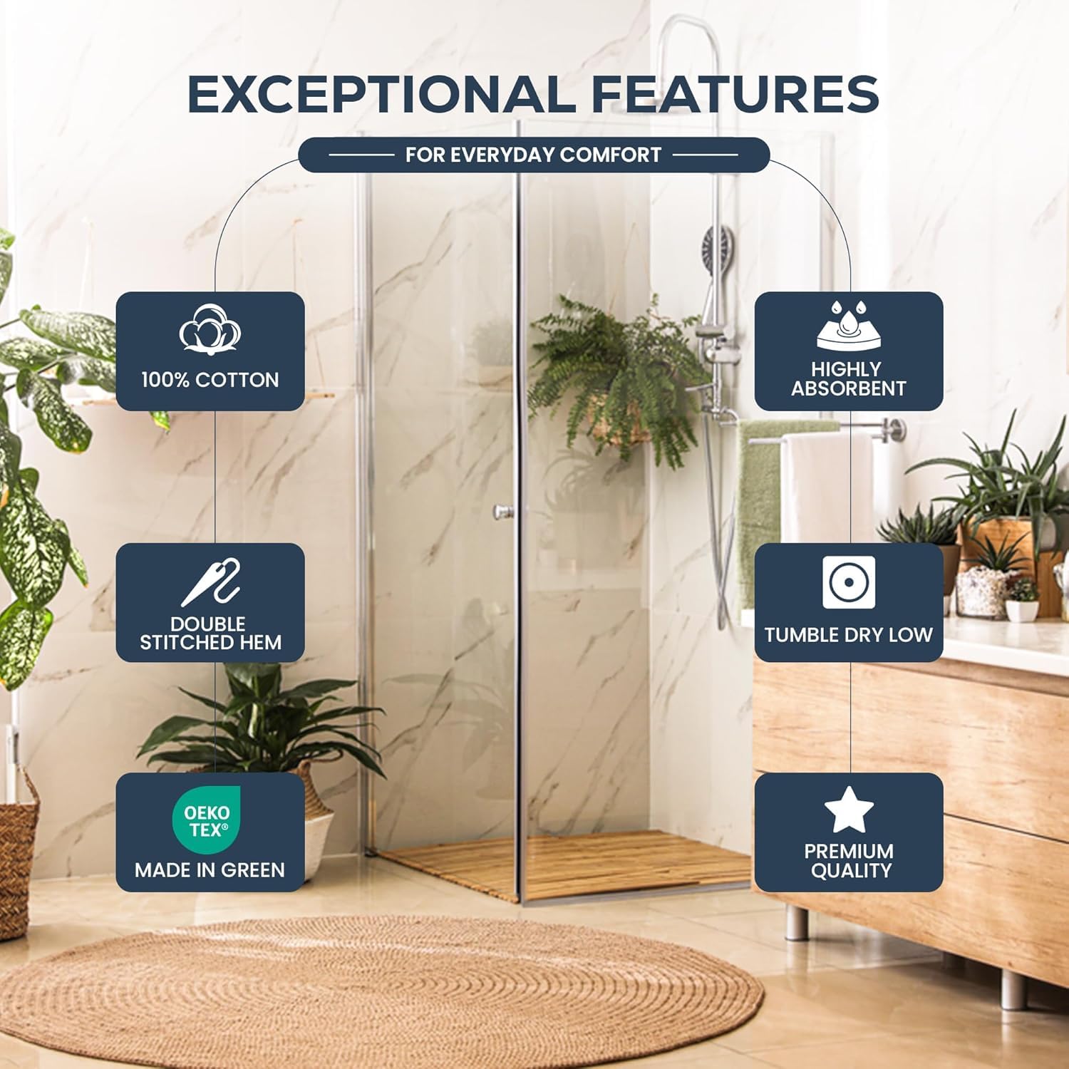 Utopia Towels comparación de tamaño junto a una regla, medida 24x48 pulg