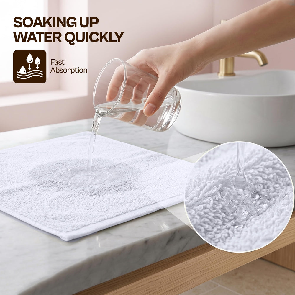Utopia Towels ambientación en baño con toallas, aspecto limpio y profesional