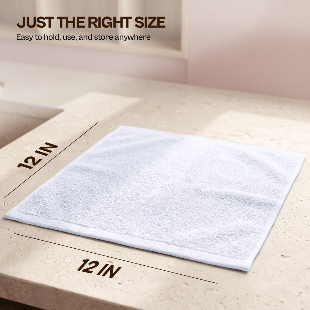 Utopia Towels etiqueta que muestra 100% algodón, información del material